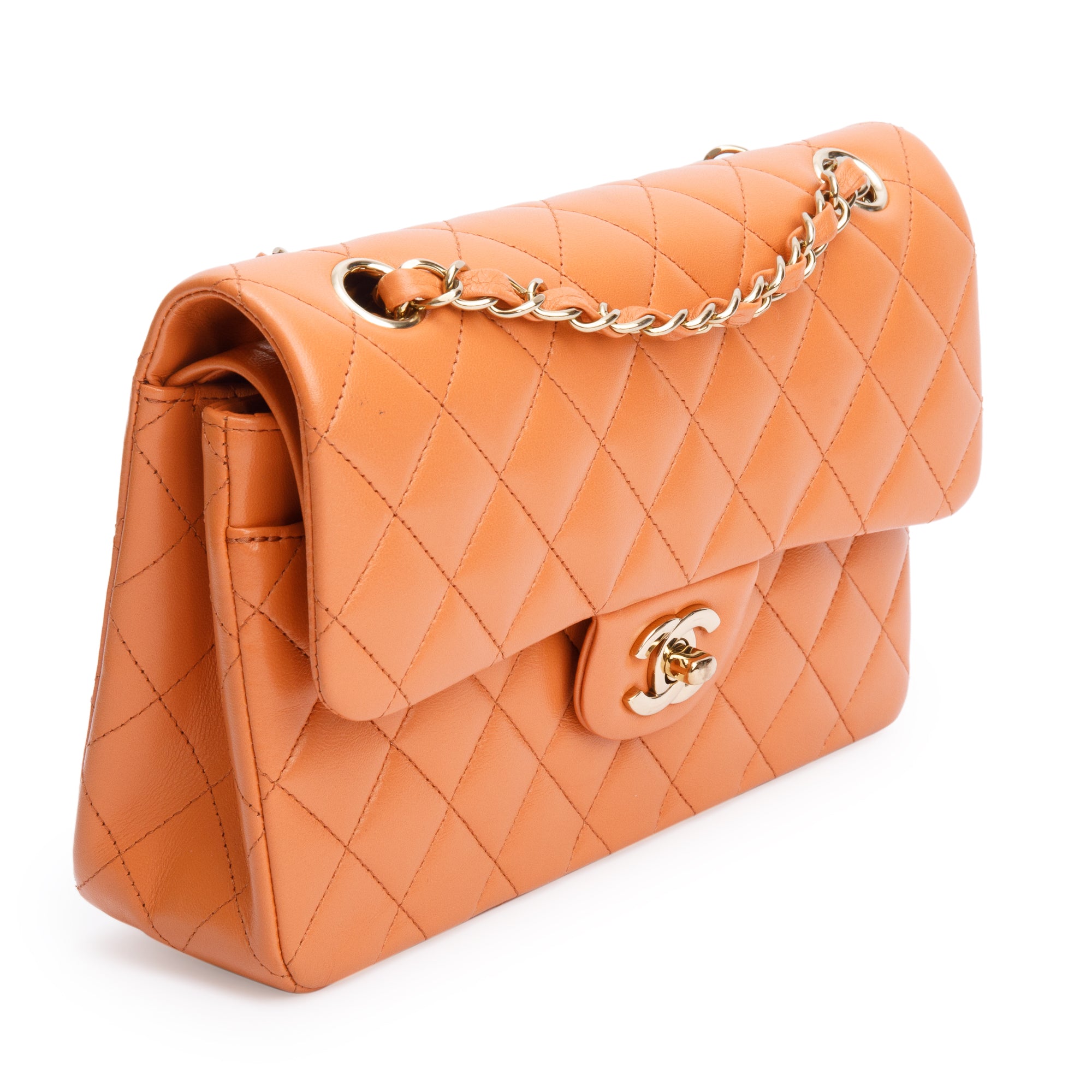 Chanel Terracotta Quilted Lambskin Leather Classic Small Double Flap Bag w/ Box