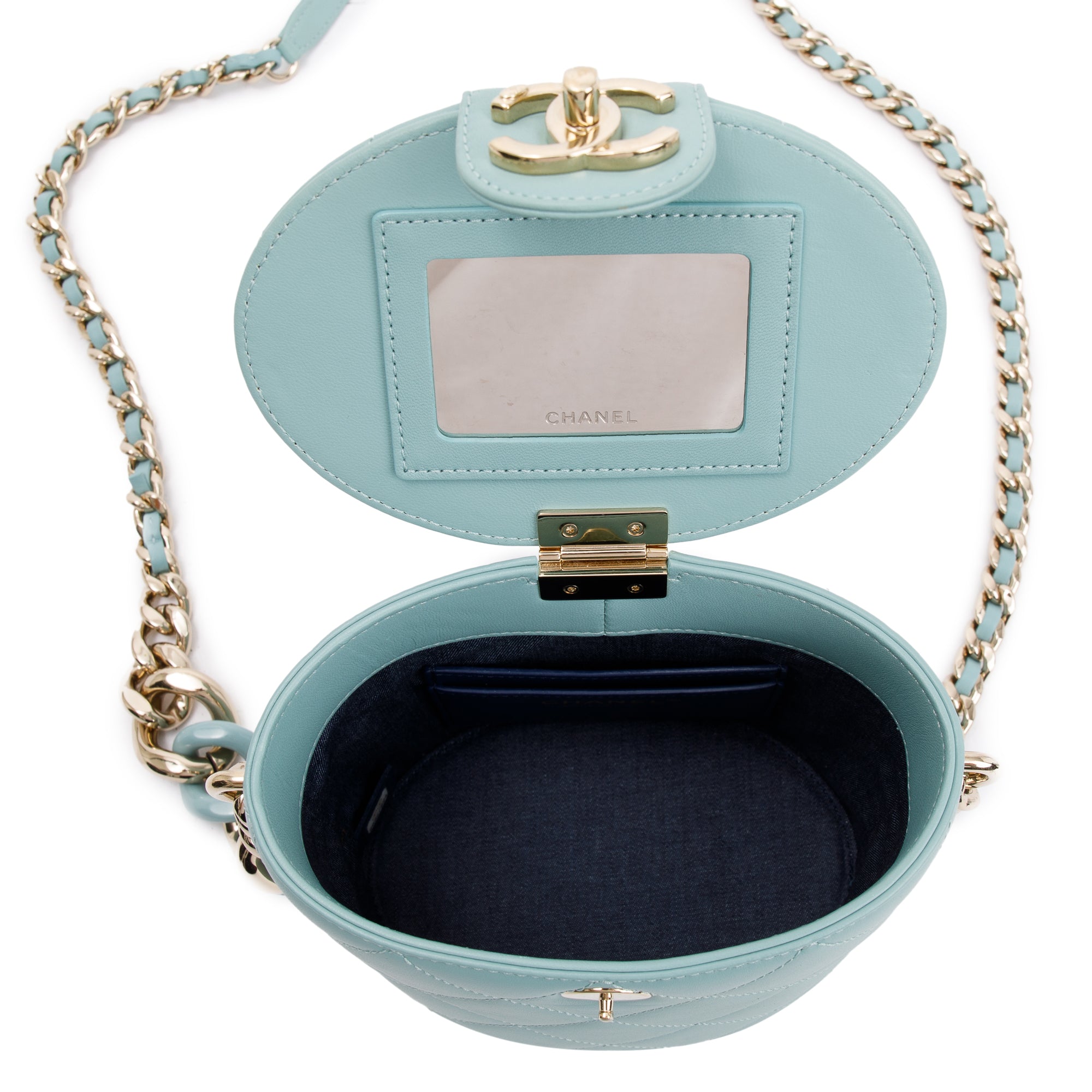 Chanel Turquoise Lambskin Leather Vanity Case on Chain w/ Box & Authenticity Card