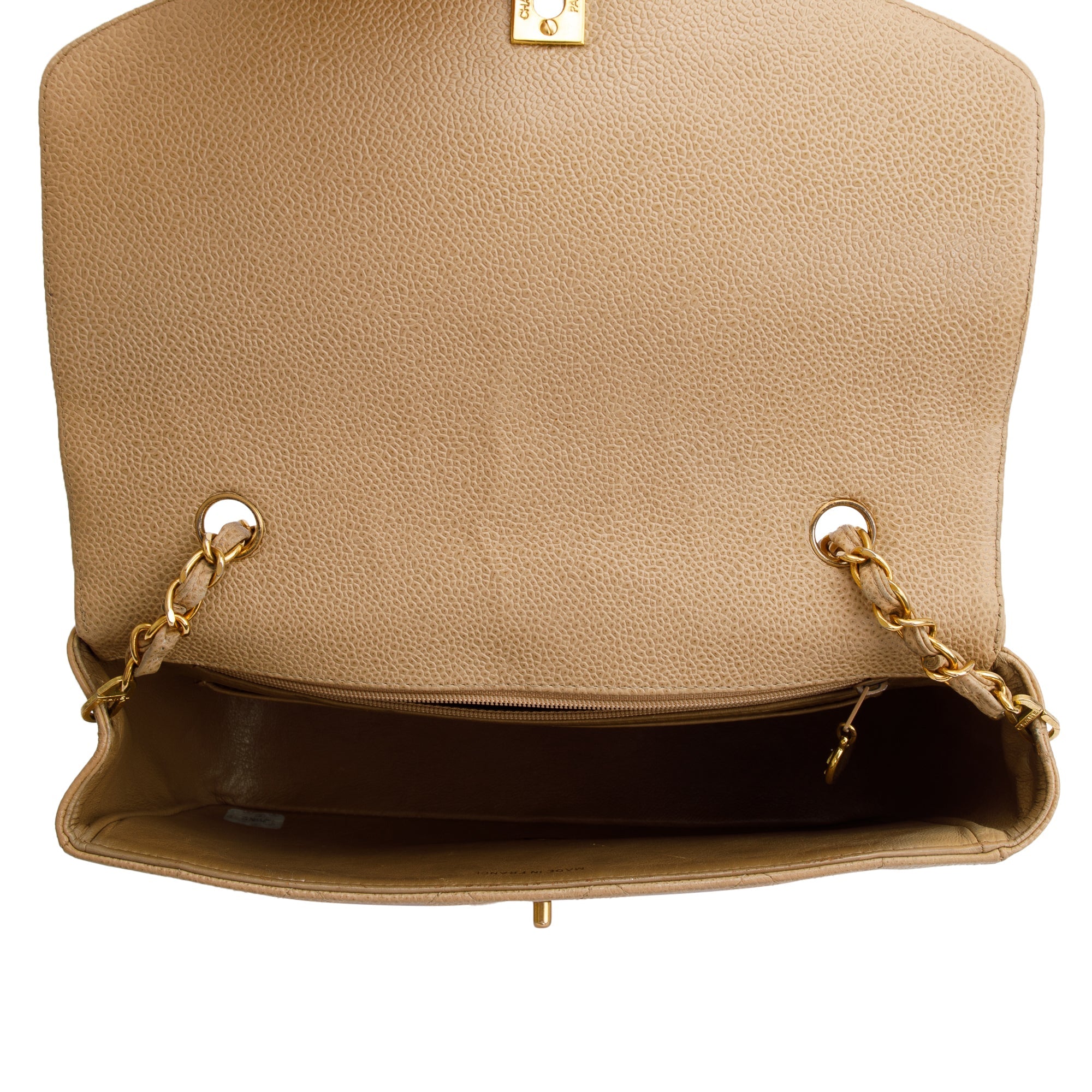 Chanel Vintage Beige Caviar Leather Medium Diana Flap Bag w/ Box