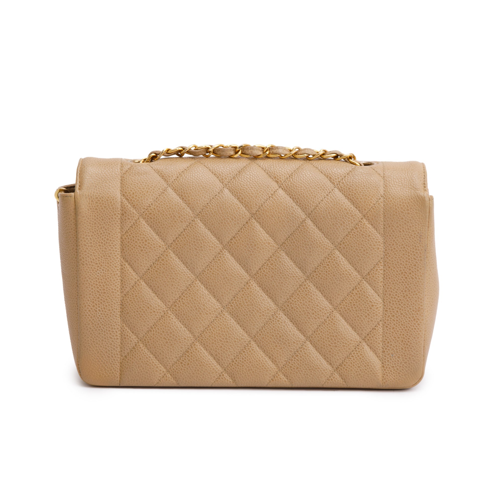 Chanel Vintage Beige Caviar Leather Medium Diana Flap Bag w/ Box