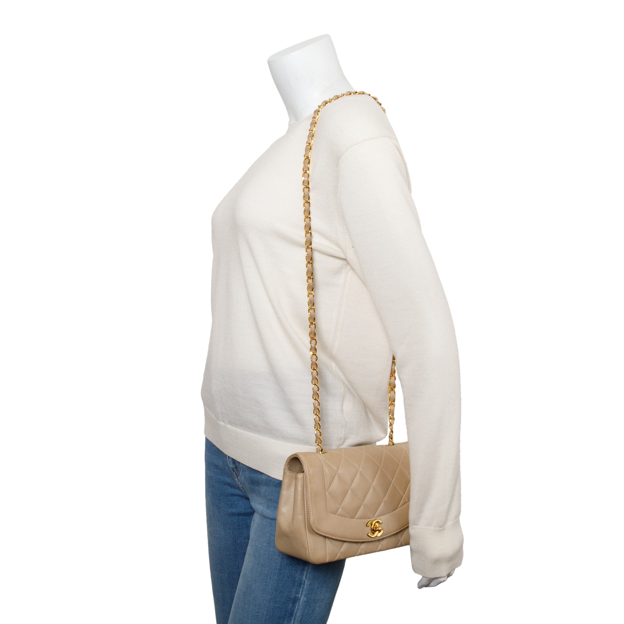 Chanel Vintage Beige Lambskin Leather Medium Diana Flap Bag