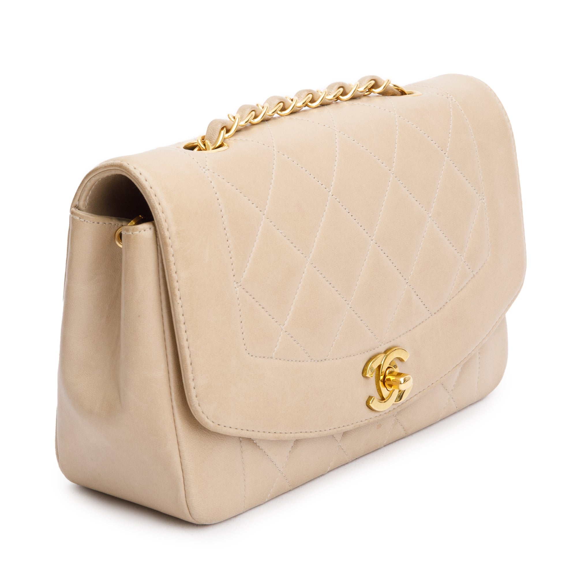 Chanel Vintage Beige Lambskin Leather Medium Diana Flap Bag