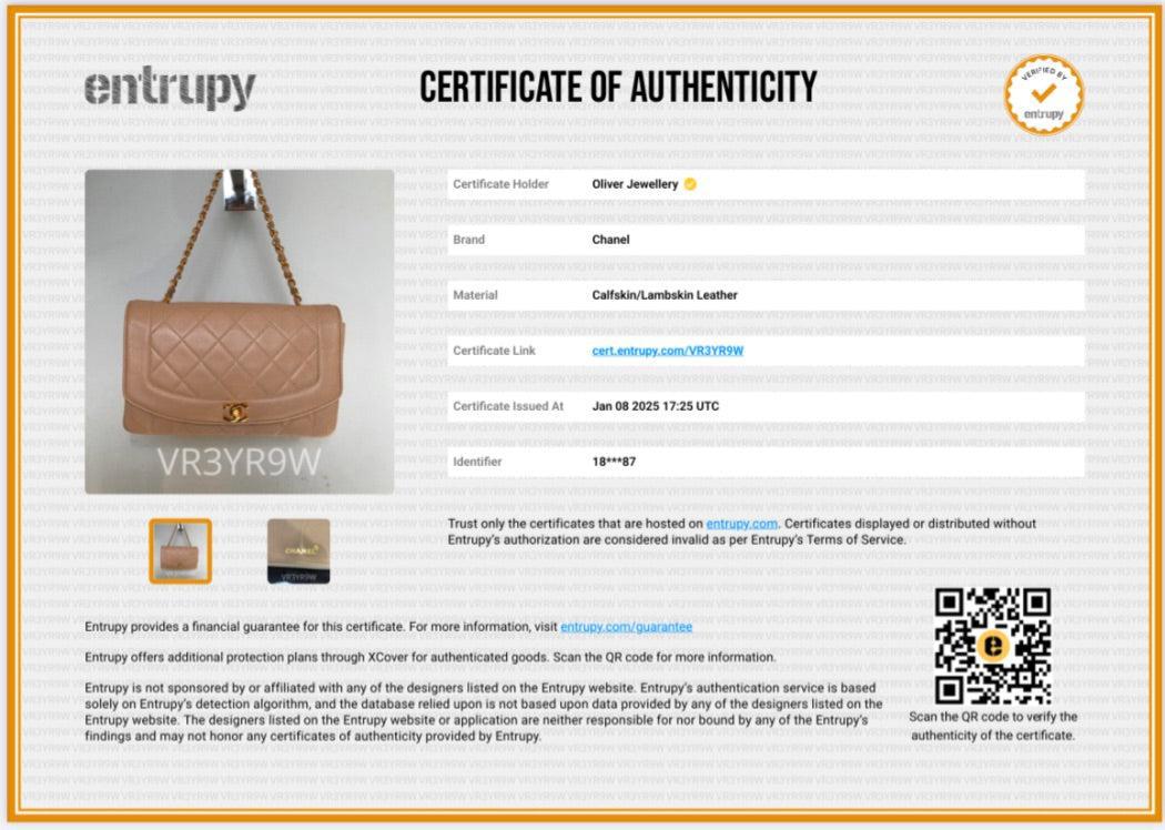 Chanel Vintage Beige Lambskin Leather Medium Diana Flap Bag w/ Box