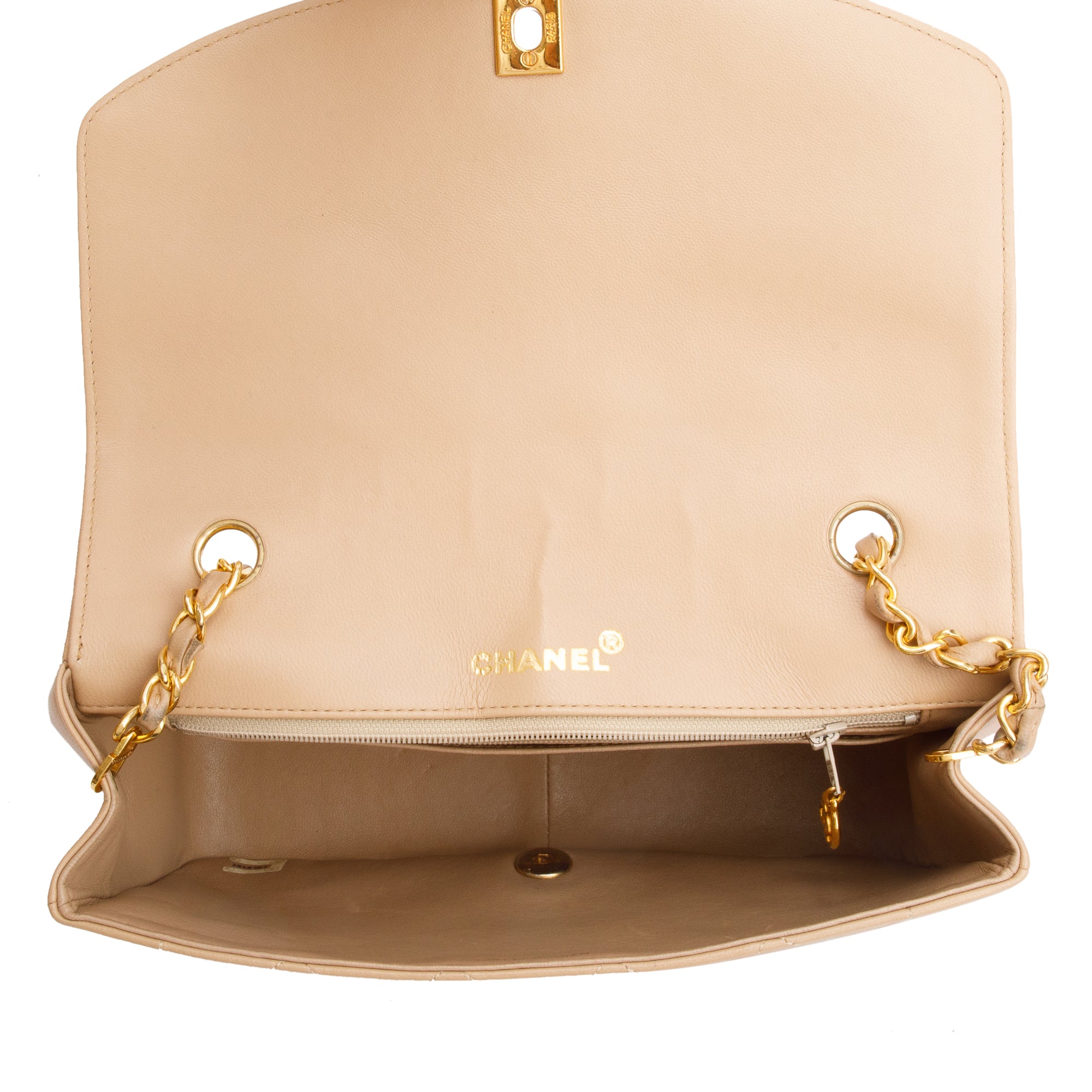 Chanel Vintage Beige Lambskin Leather Medium Diana Flap Bag w/ Box