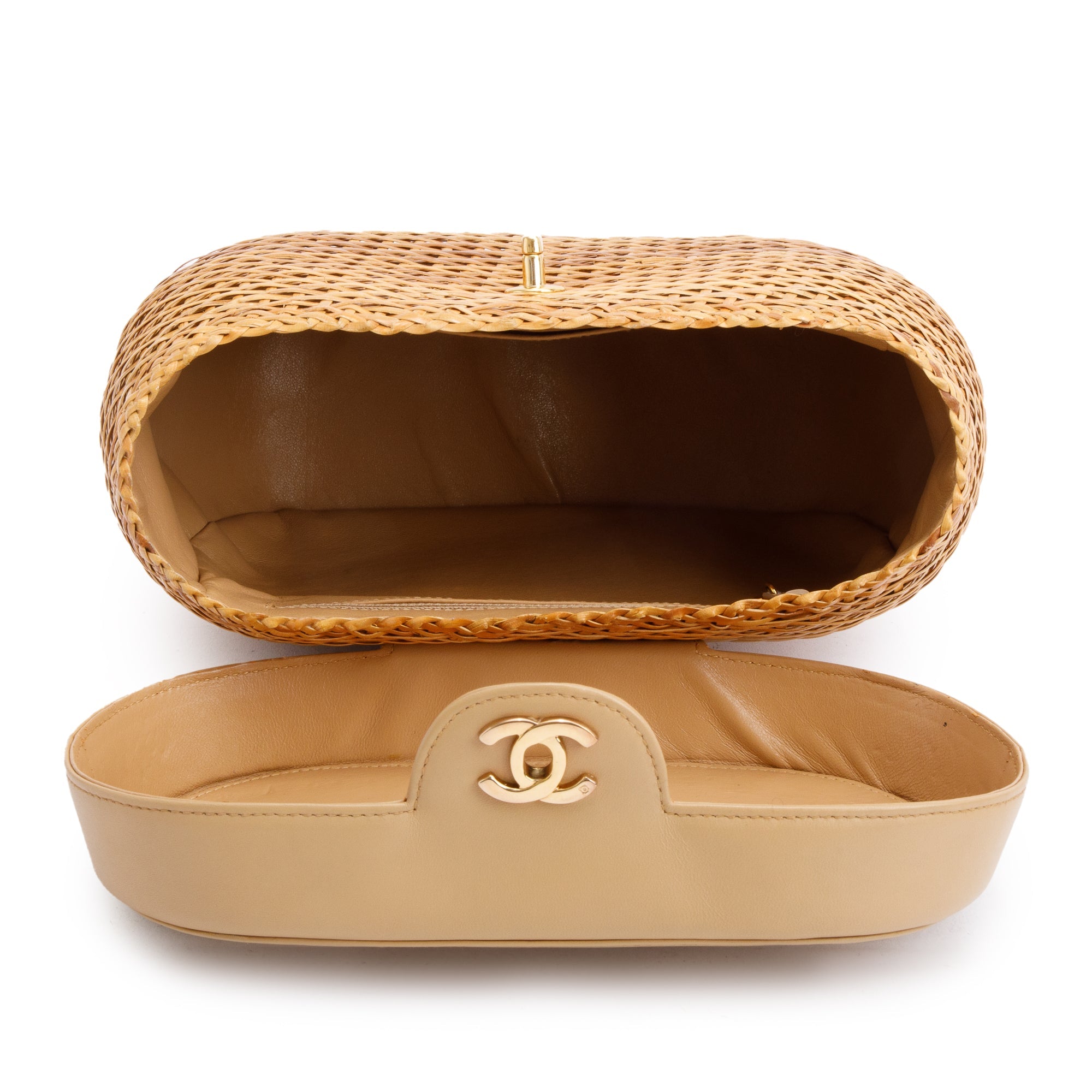 Chanel Vintage Beige Lambskin Leather Wicker Basket Bag w/ Authenticity Card