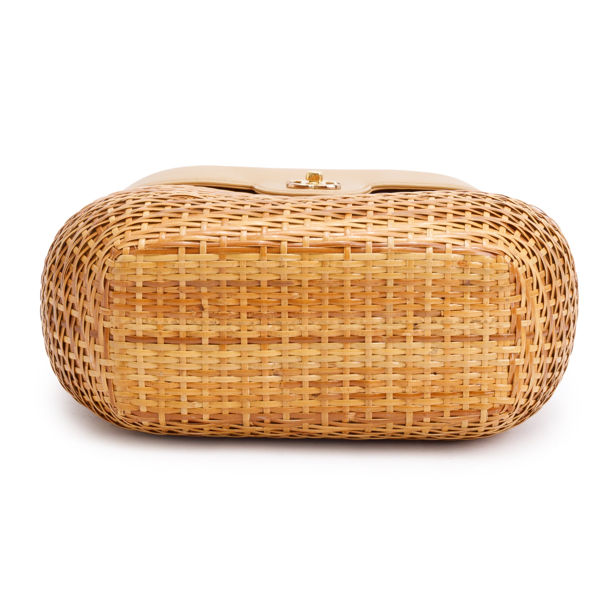 Chanel Vintage Beige Lambskin Leather Wicker Basket Bag w/ Authenticity Card