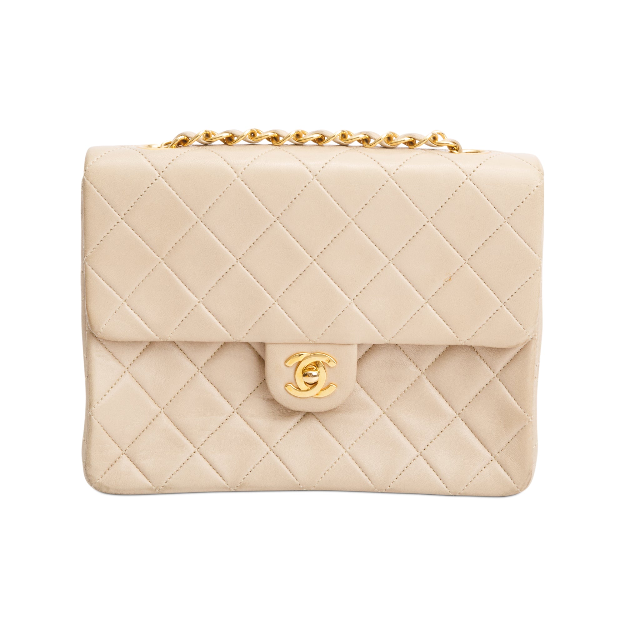 Chanel Vintage Beige Leather Small Square Single Flap Bag