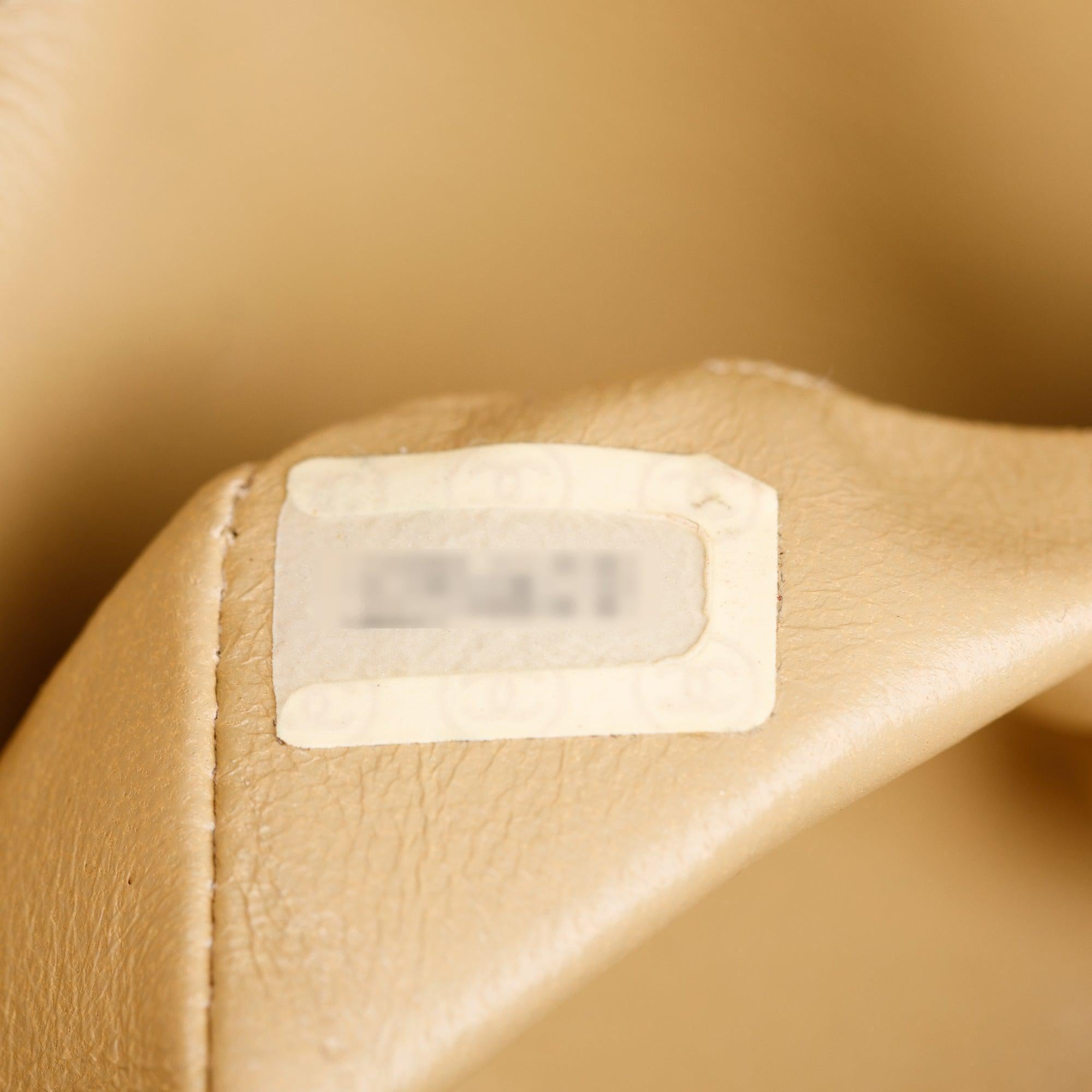 Chanel Vintage Beige Leather Small Square Single Flap Bag w/ Authenticity Card