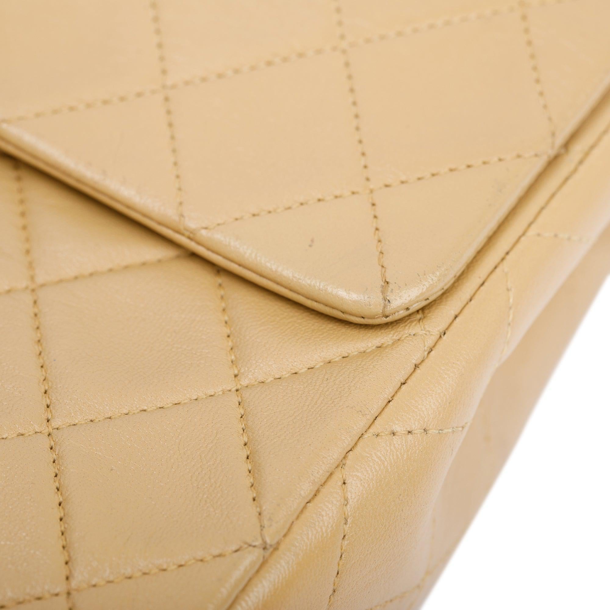 Chanel Vintage Beige Leather Small Square Single Flap Bag w/ Authenticity Card