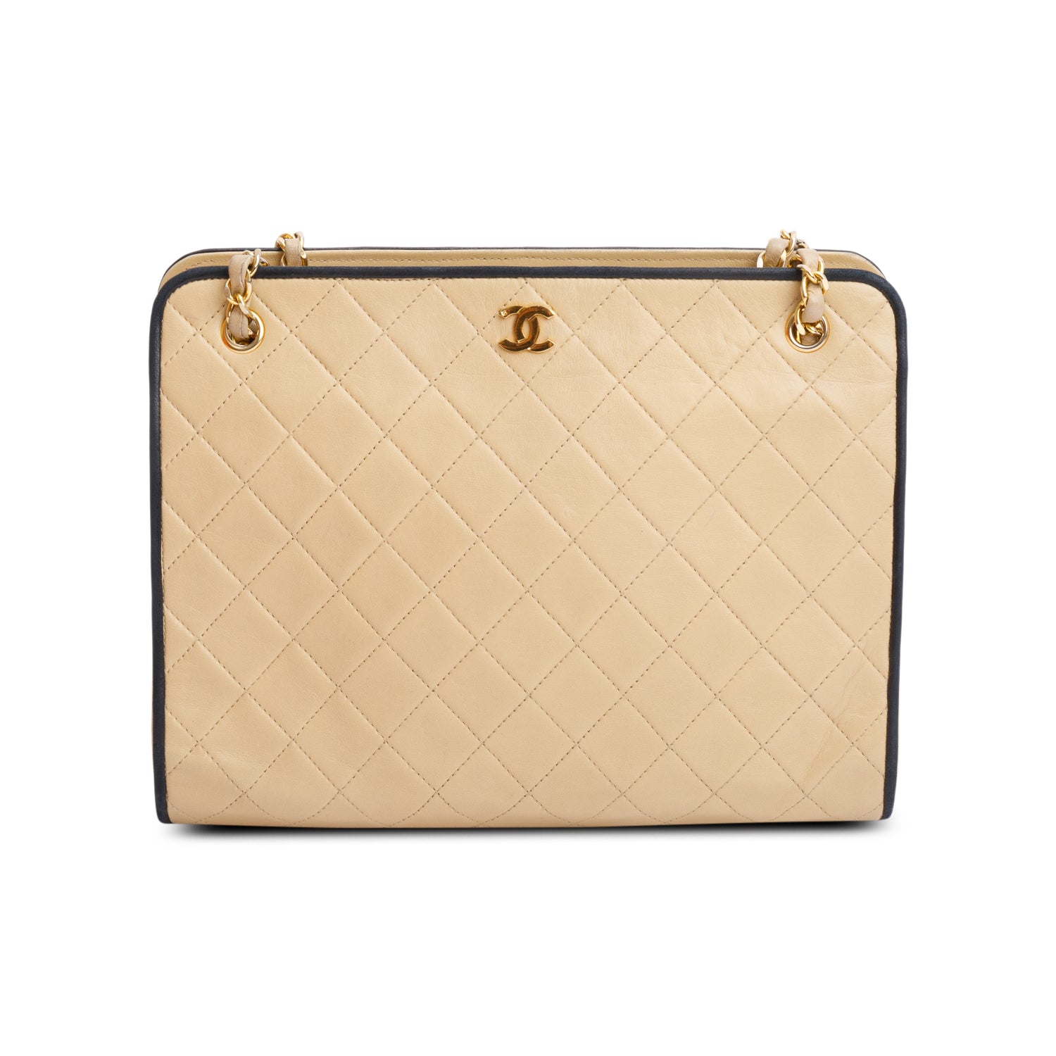 Chanel Vintage Beige Quilted CC Shoulder Bag