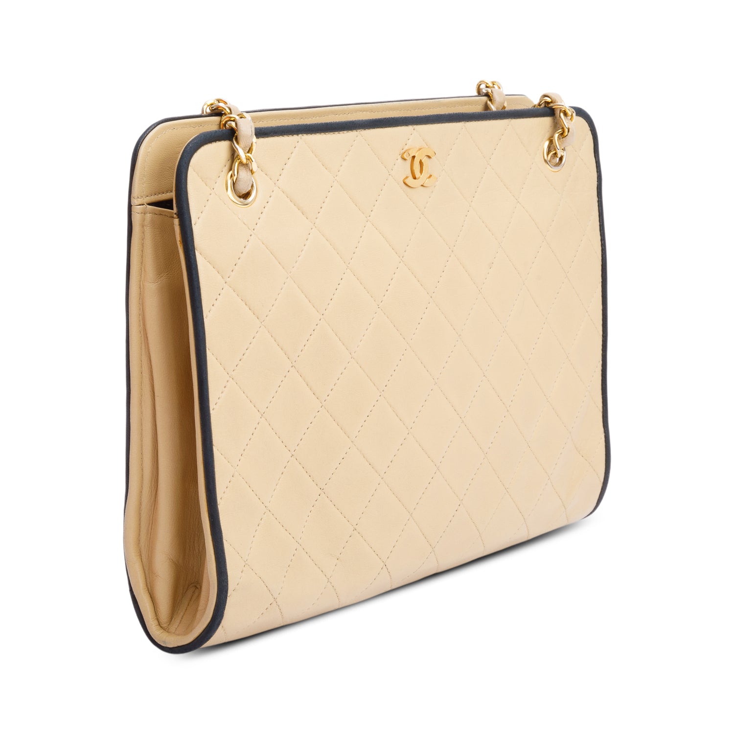Chanel Vintage Beige Quilted CC Shoulder Bag