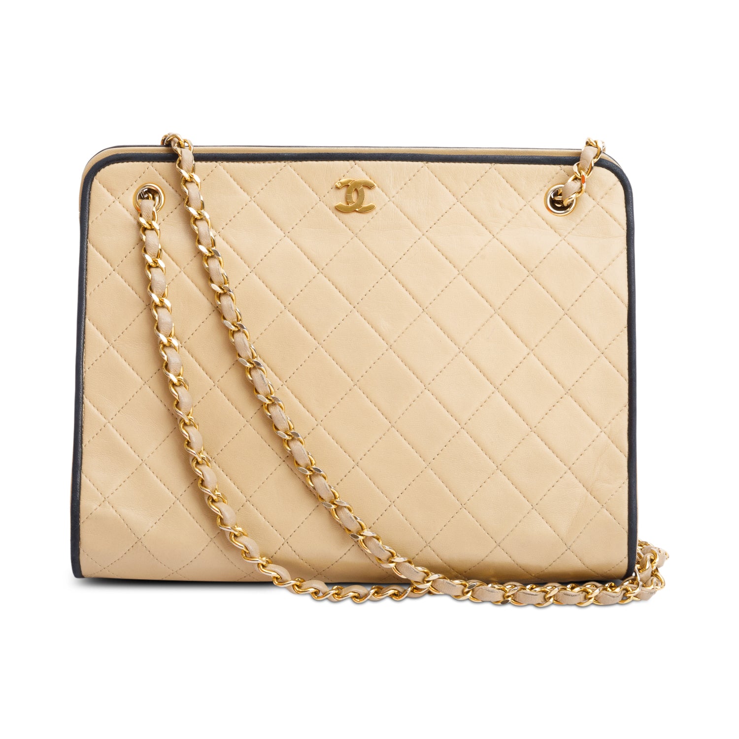 Chanel Vintage Beige Quilted CC Shoulder Bag