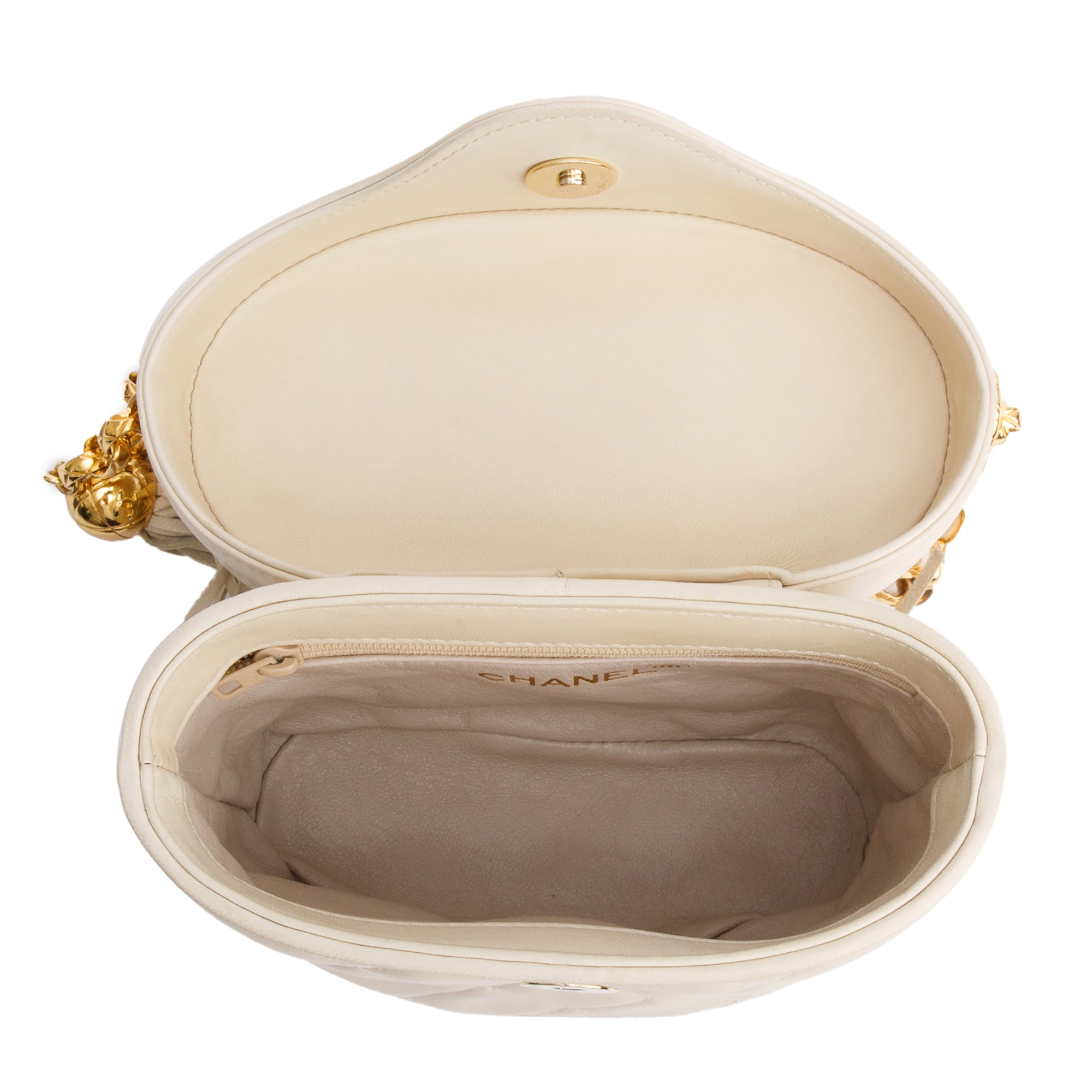 Chanel Vintage Beige Quilted Lambskin Leather Tassel Vanity Case on Chain w/ Box & Authenticity Card