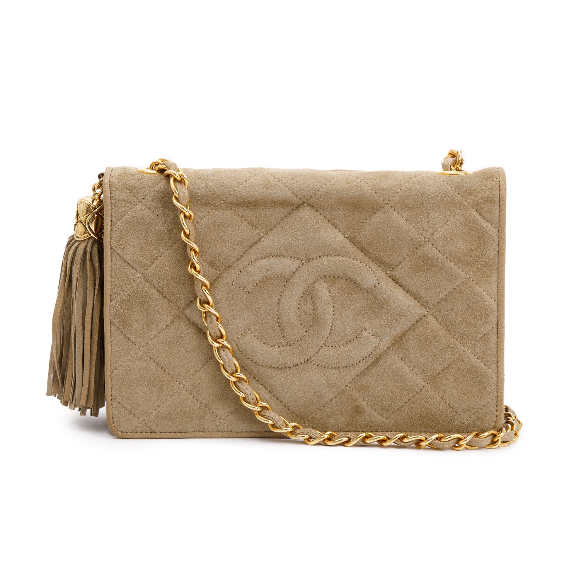 Chanel Vintage Beige Suede Timeless Tassel Wallet on Chain