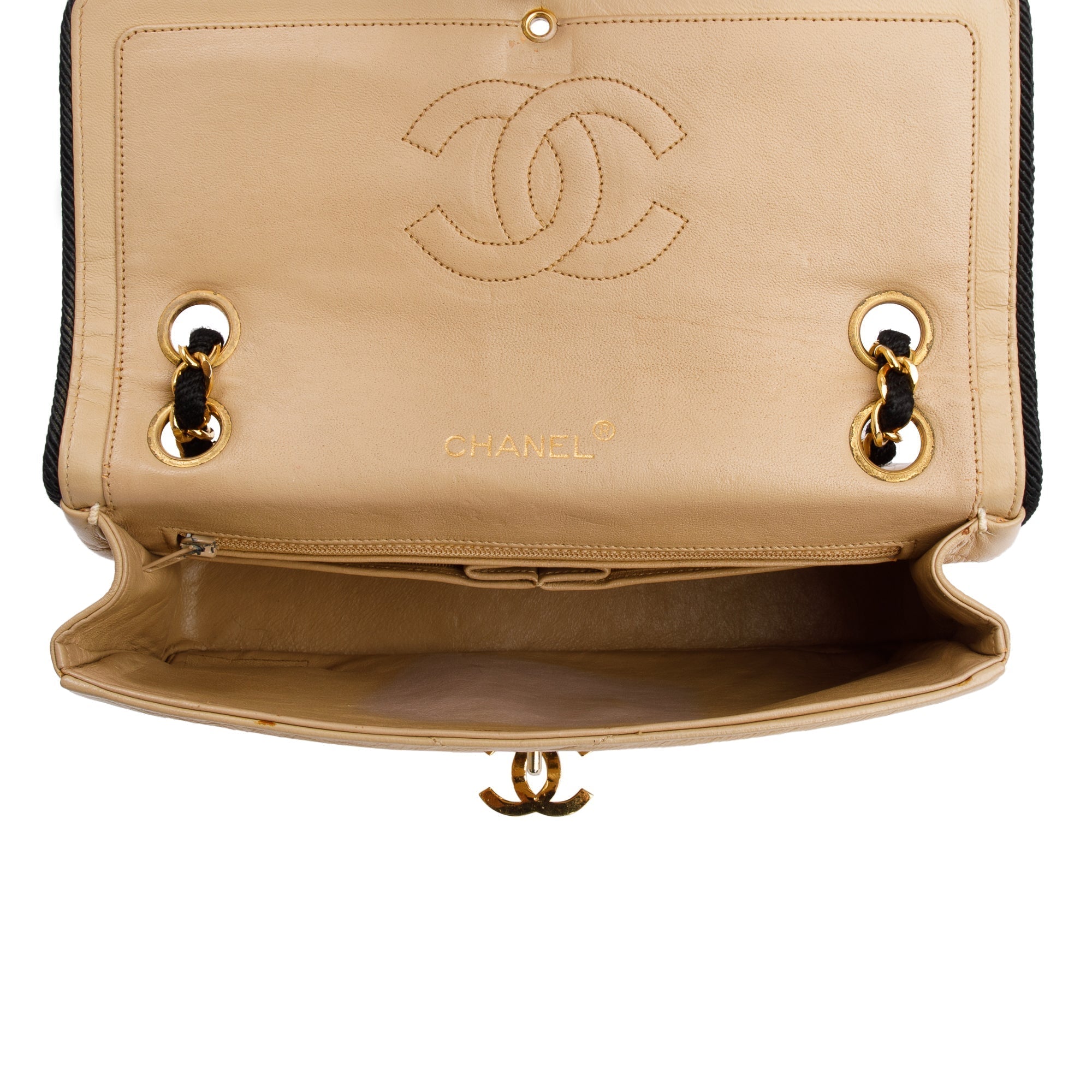 Chanel Vintage Beige Wave Quilted Lambskin Leather Small Flap Bag w/ Authenticity Card