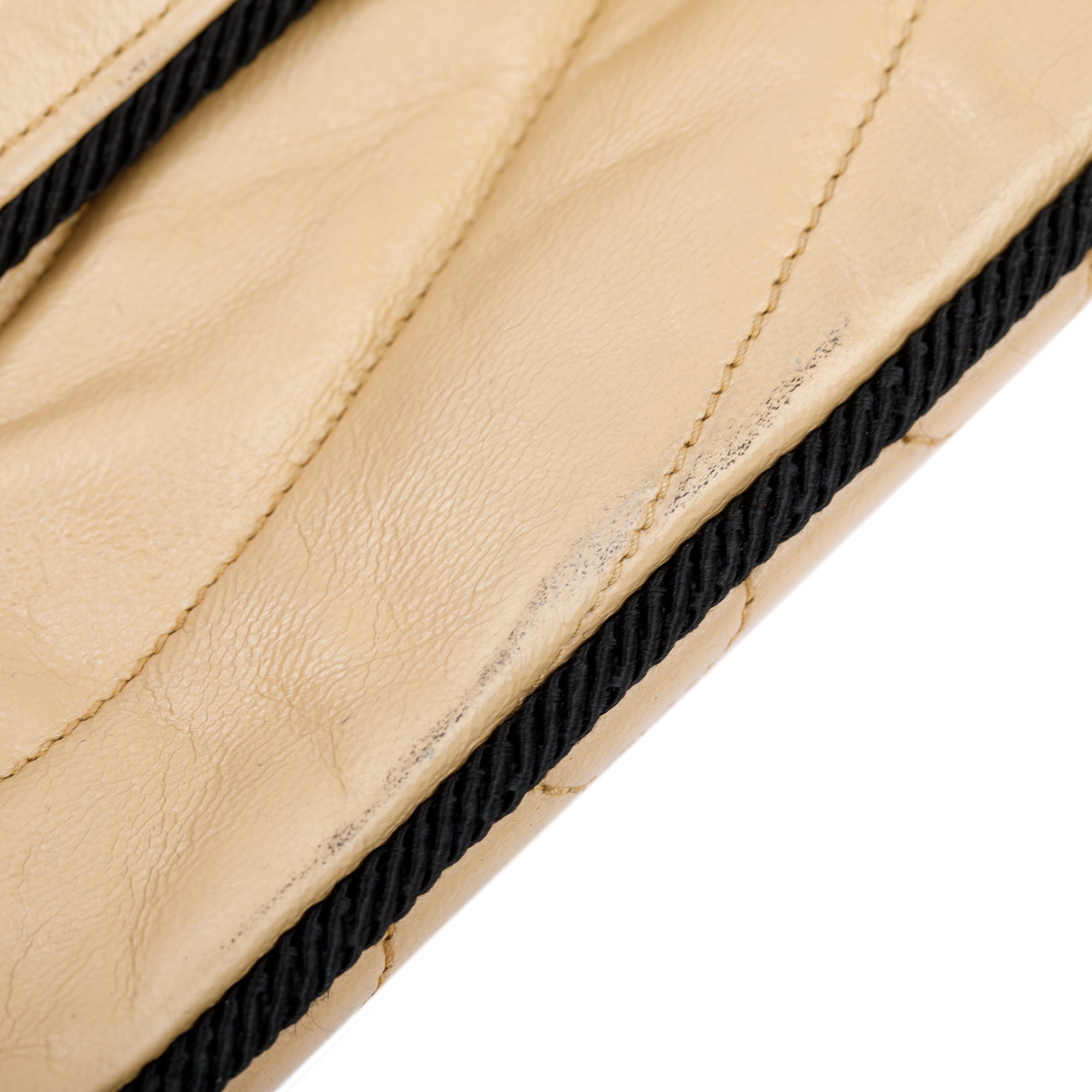 Chanel Vintage Beige Wave Quilted Lambskin Leather Small Flap Bag w/ Authenticity Card