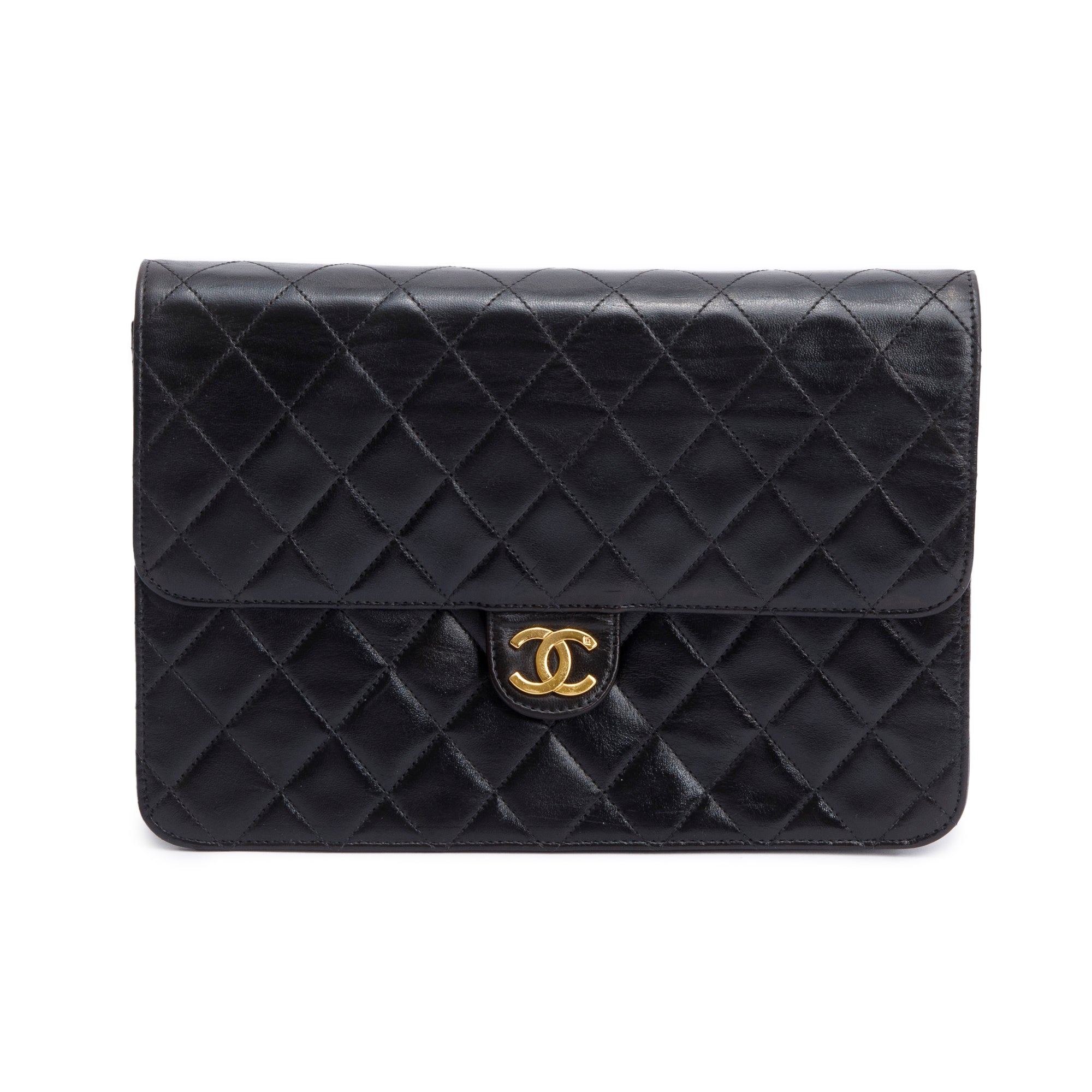 Chanel Vintage Black Calfskin Leather Medium Square CC Flap Bag w/ Box