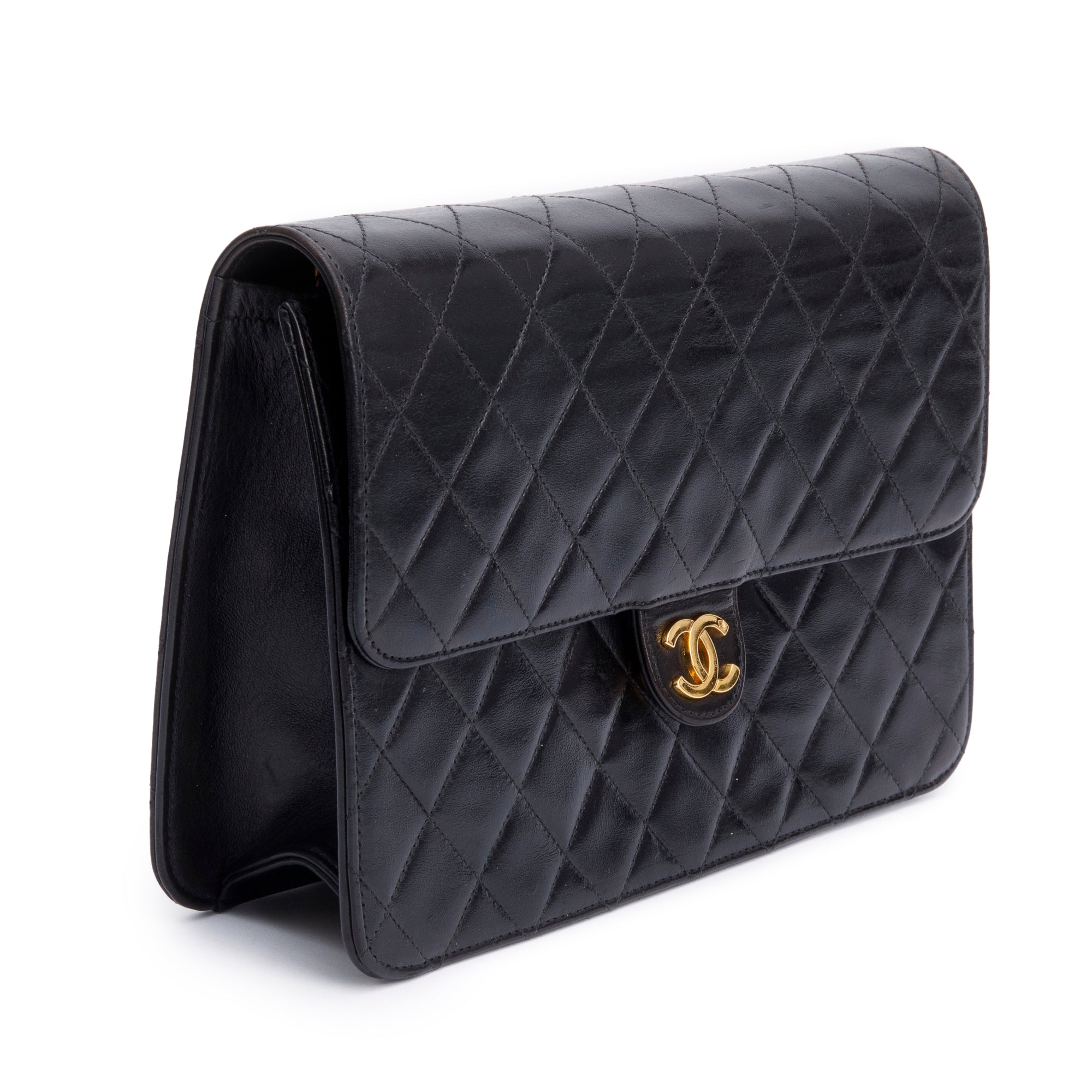 Chanel Vintage Black Calfskin Leather Medium Square CC Flap Bag w/ Box