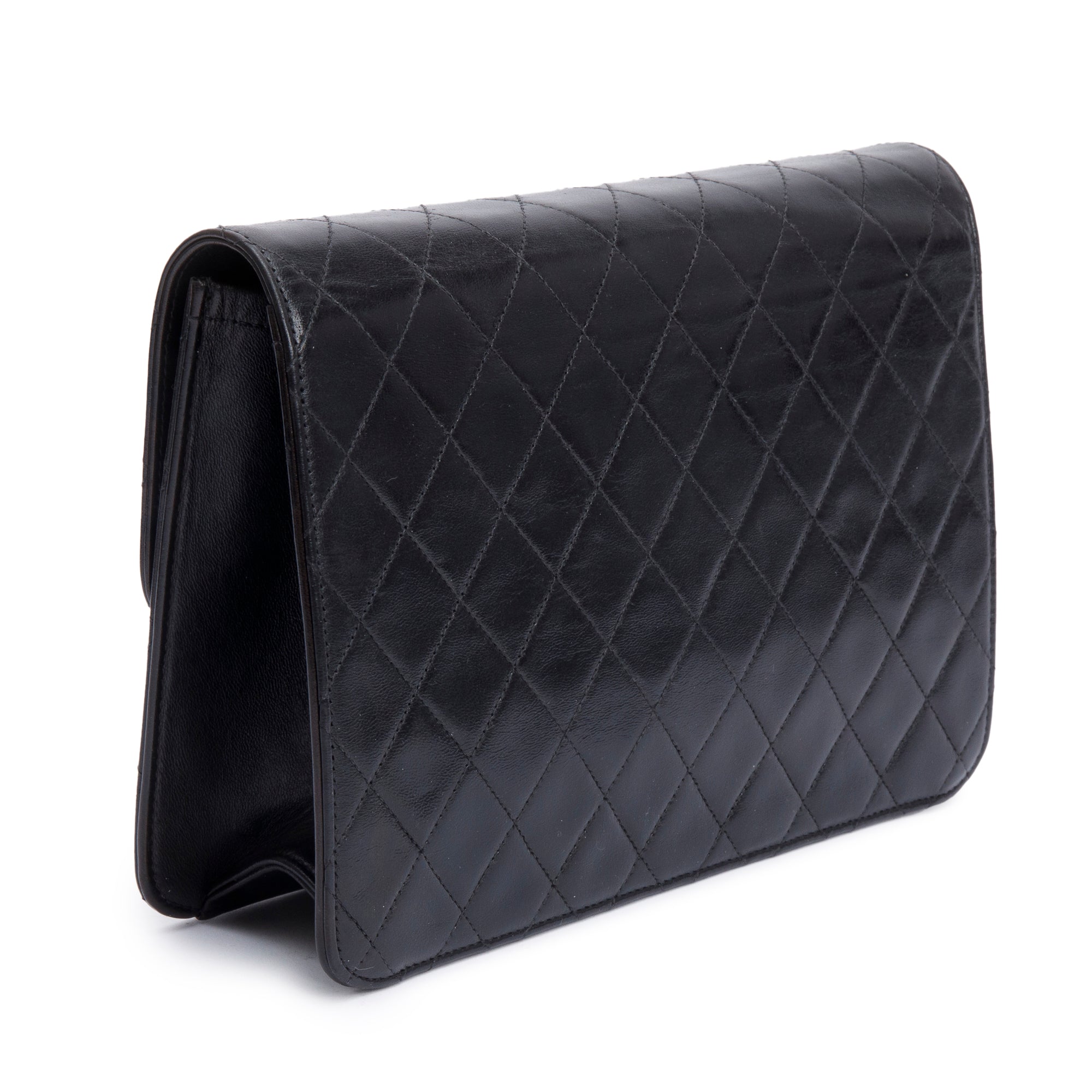 Chanel Vintage Black Calfskin Leather Medium Square CC Flap Bag w/ Box