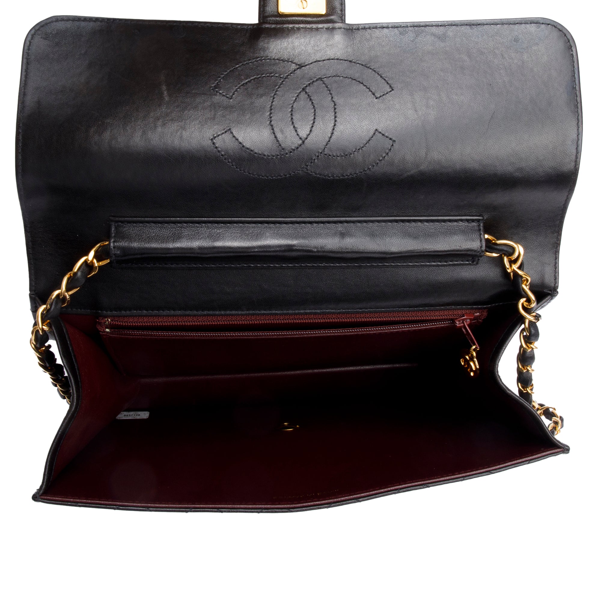 Chanel Vintage Black Calfskin Leather Medium Square CC Flap Bag w/ Box