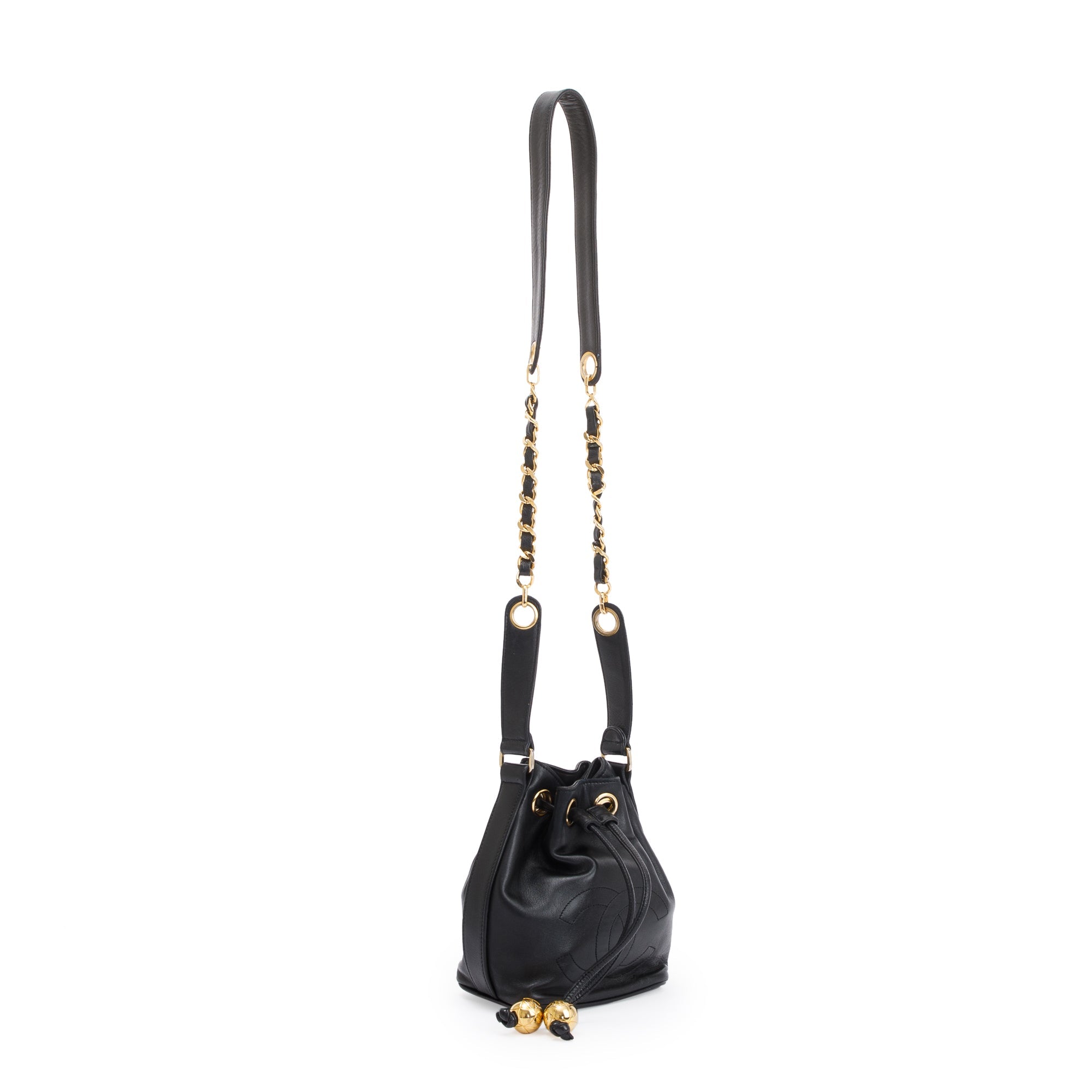 Chanel Vintage Black Calfskin Mini Bucket Bag w/ Pouch