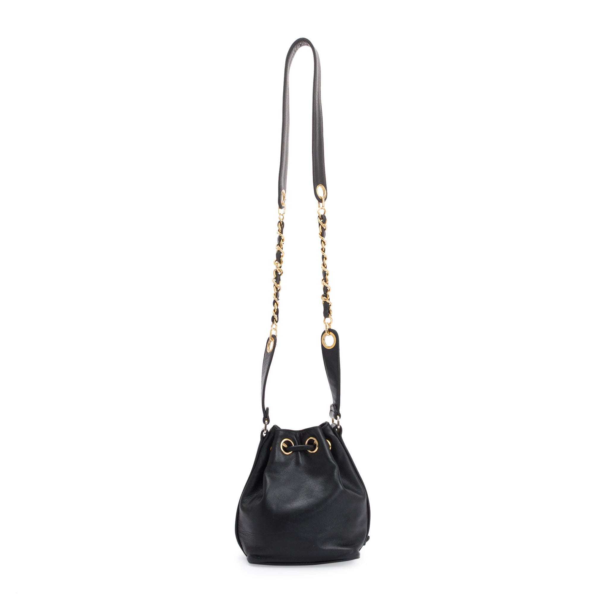 Chanel Vintage Black Calfskin Mini Bucket Bag w/ Pouch