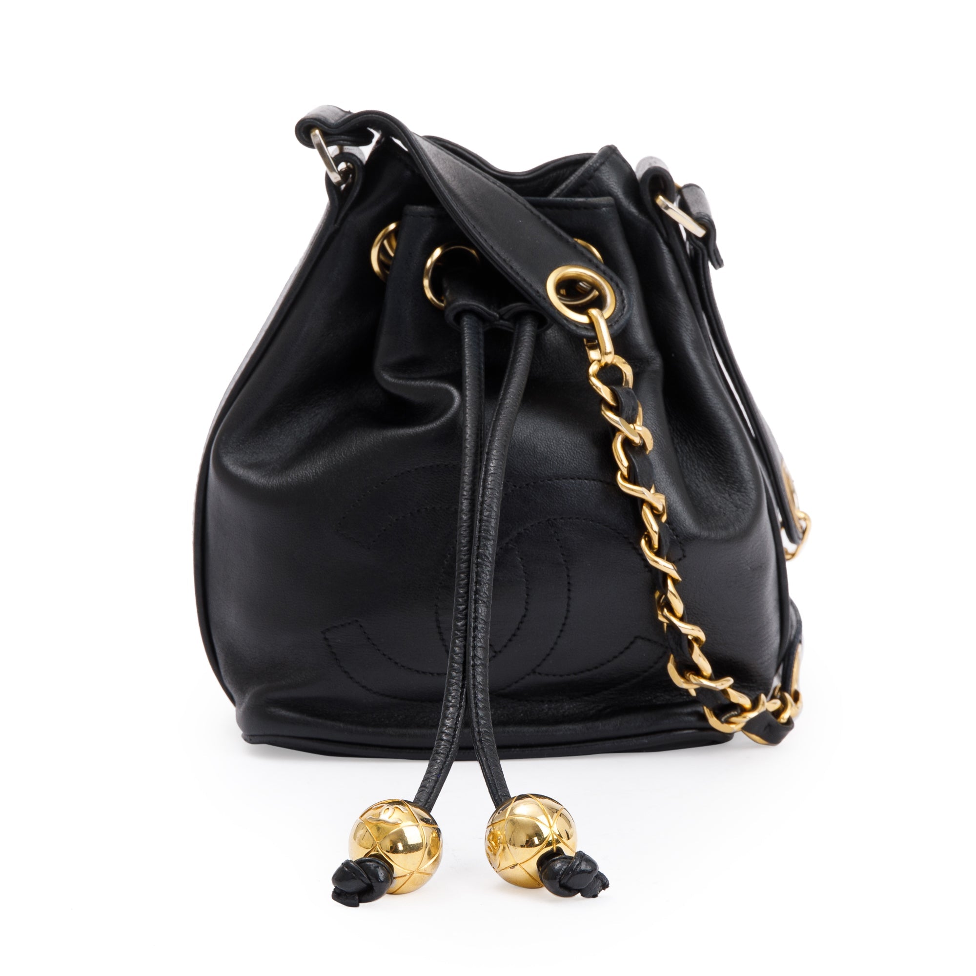 Chanel Vintage Black Calfskin Mini Bucket Bag w/ Pouch