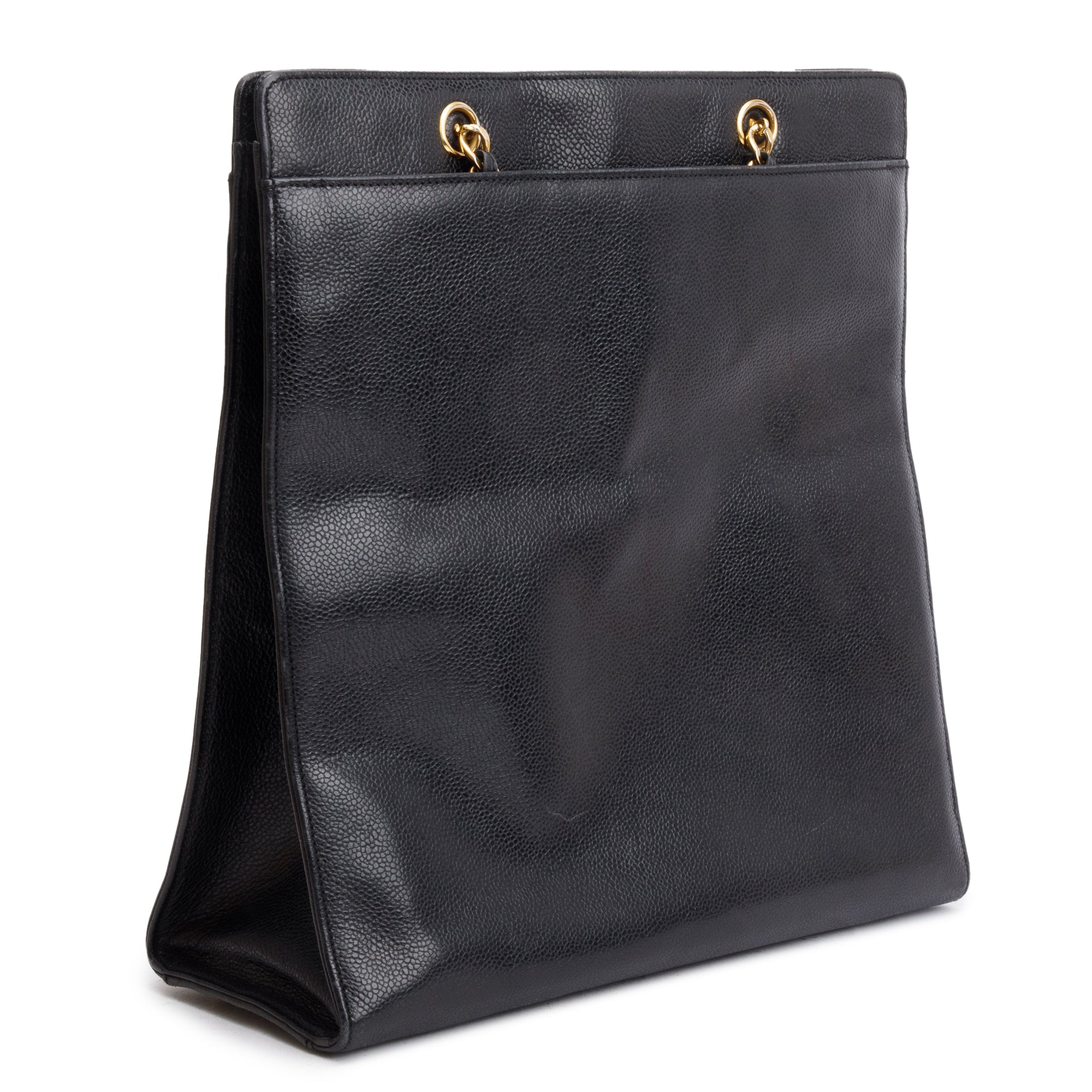 Chanel Vintage Black Caviar Leather CC Shopping Tote