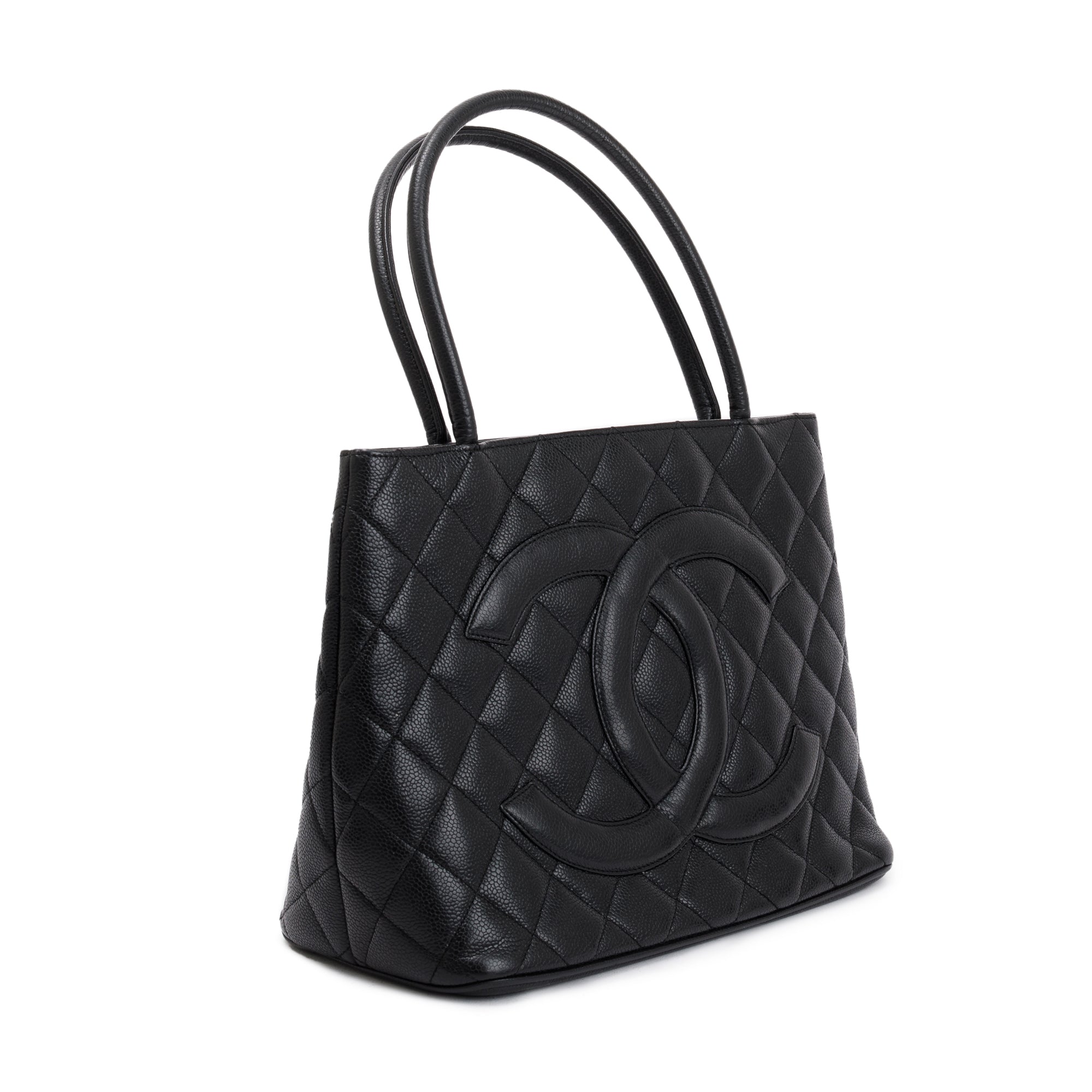 Chanel Vintage Black Caviar Leather Medallion Tote
