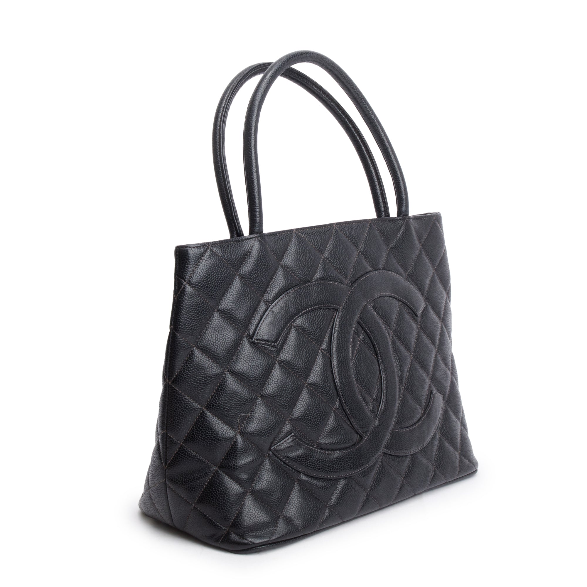 Chanel Vintage Black Caviar Leather Medallion Tote w/ Authenticity Card