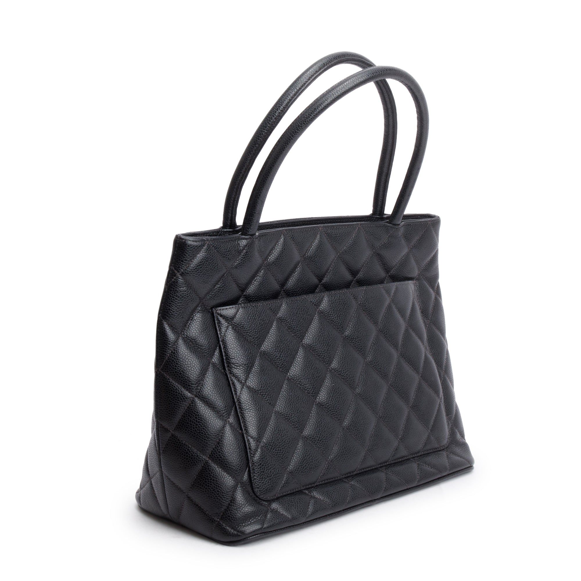 Chanel Vintage Black Caviar Leather Medallion Tote w/ Authenticity Card