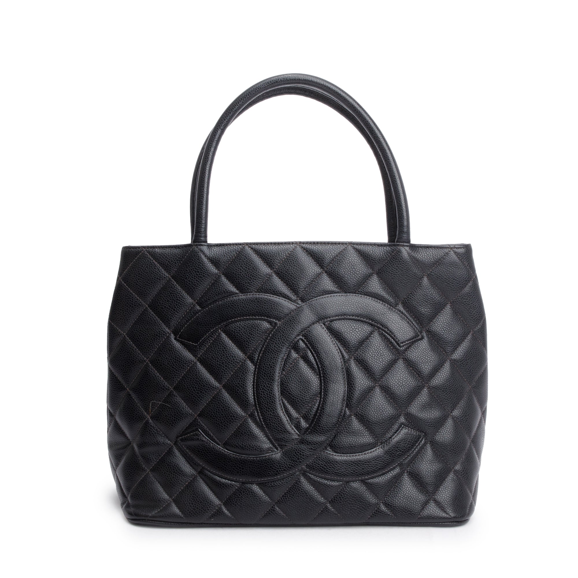 Chanel Vintage Black Caviar Leather Medallion Tote w/ Authenticity Card