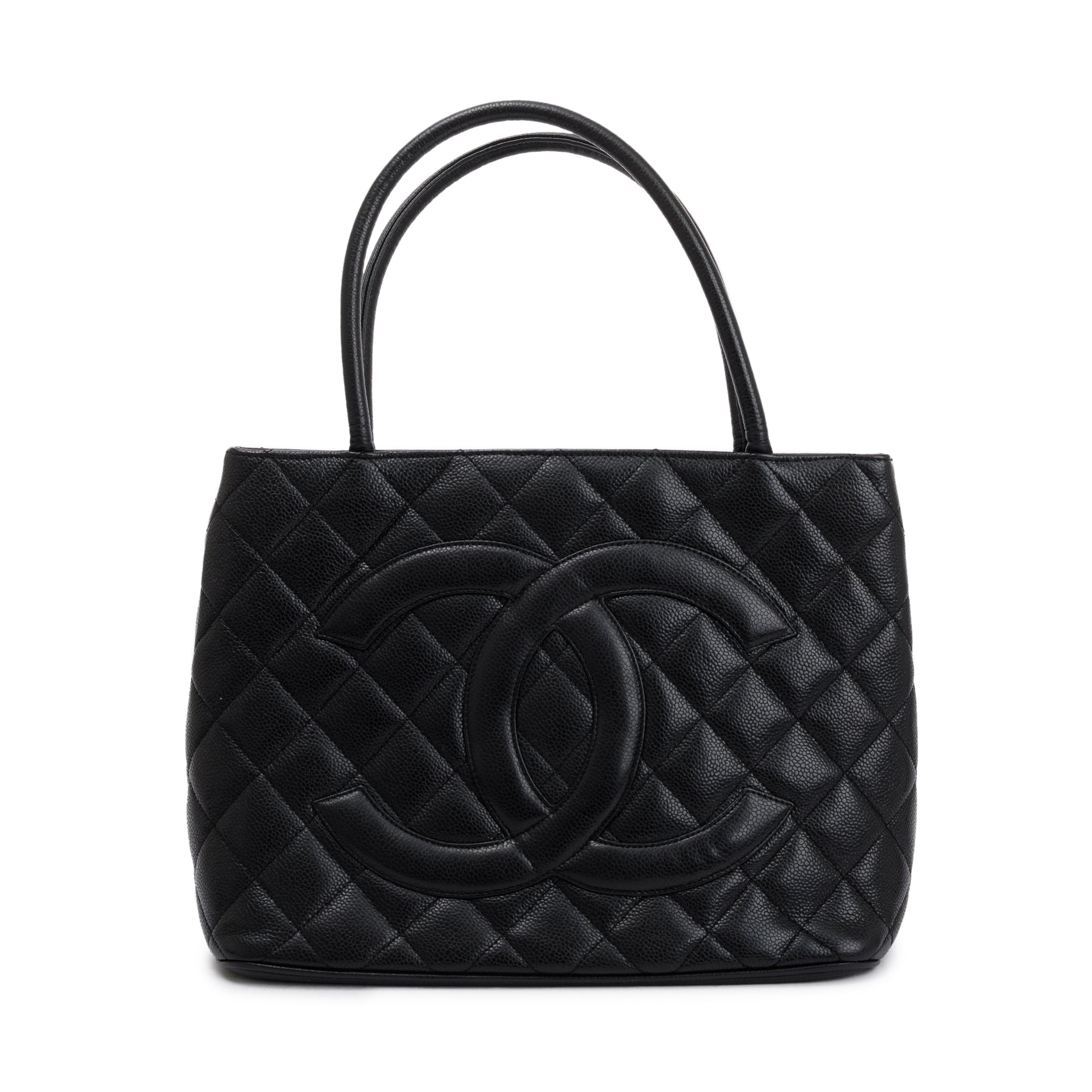 Chanel Vintage Black Caviar Leather Medallion Tote