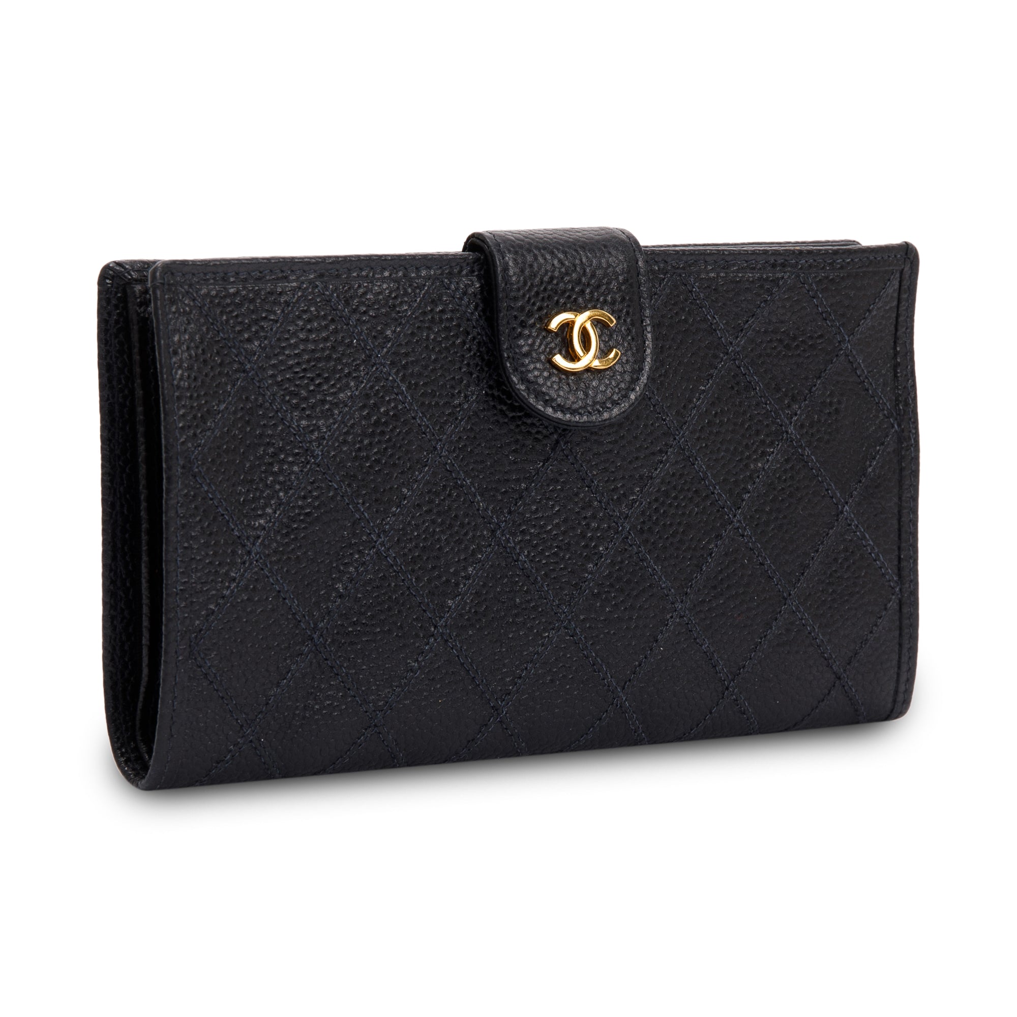 Chanel Vintage Black Caviar Long French Wallet w/ Box
