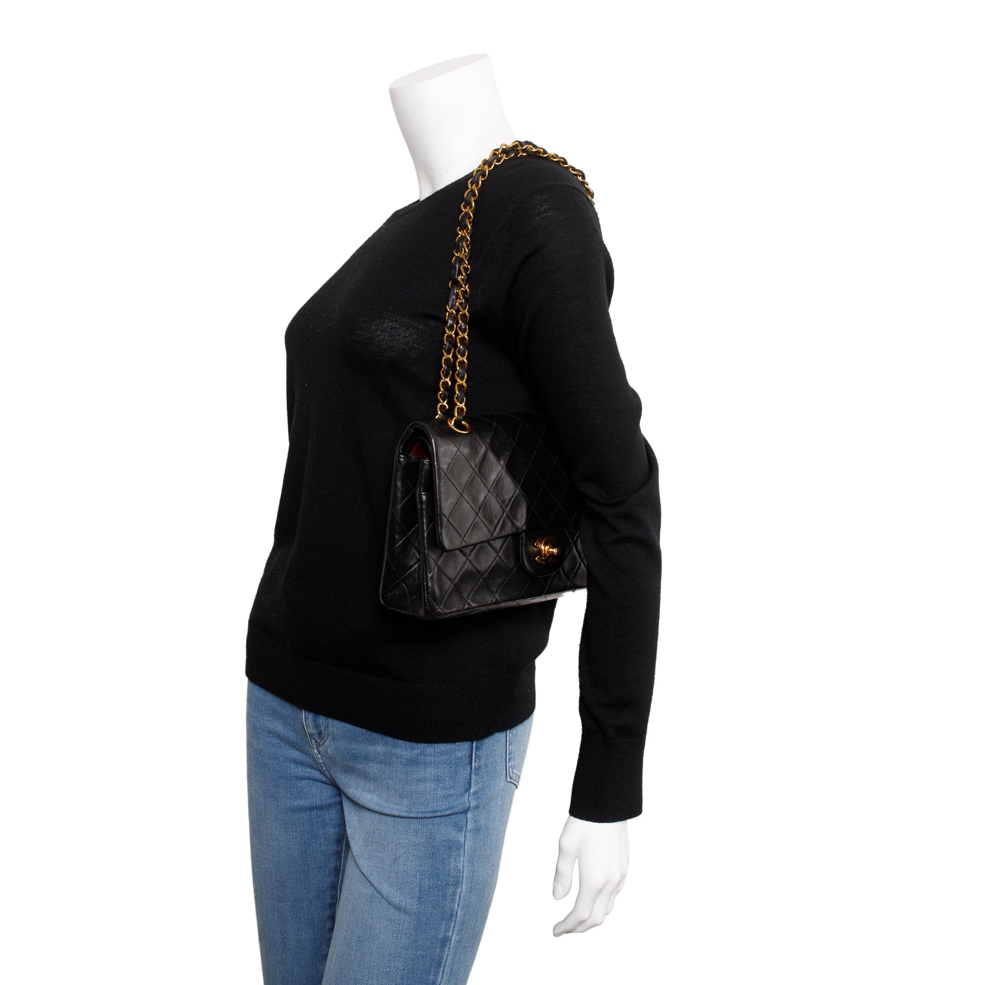 Chanel Vintage Black Lambskin Classic Medium Double Flap Bag