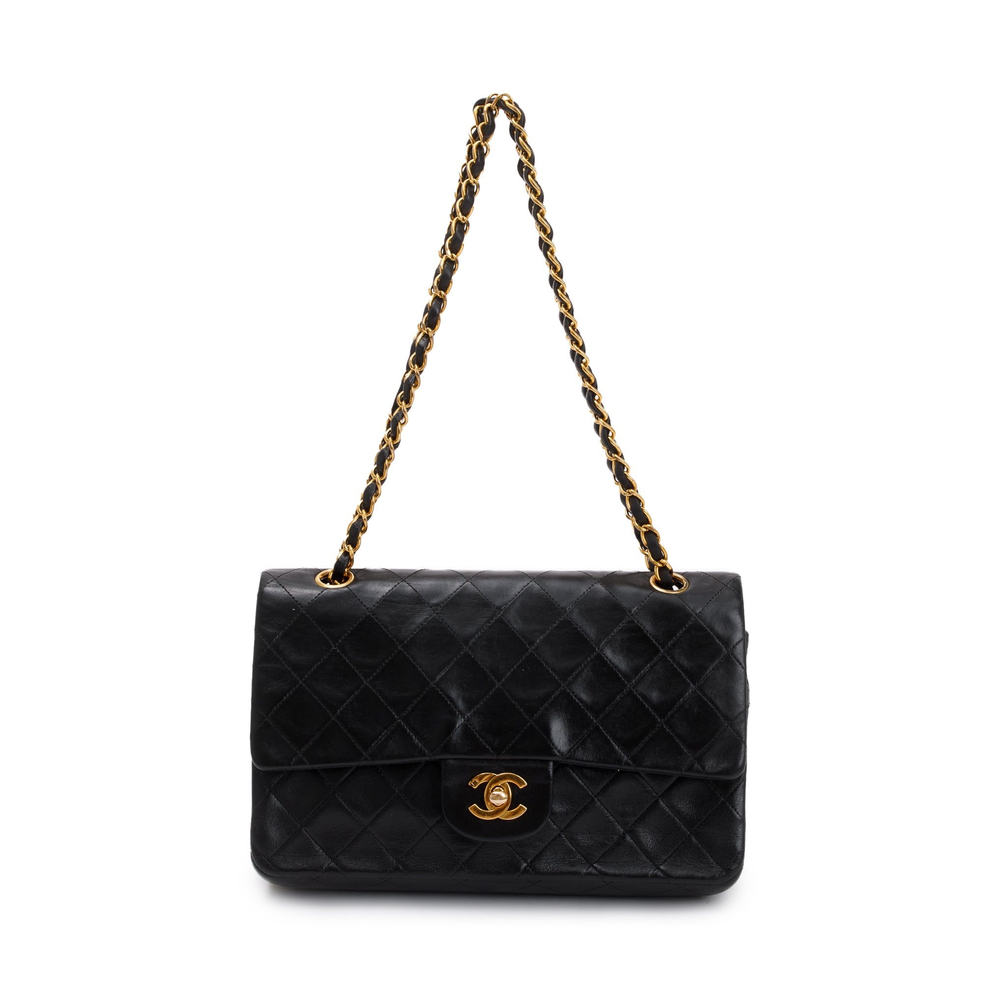 Chanel Vintage Black Lambskin Classic Medium Double Flap Bag