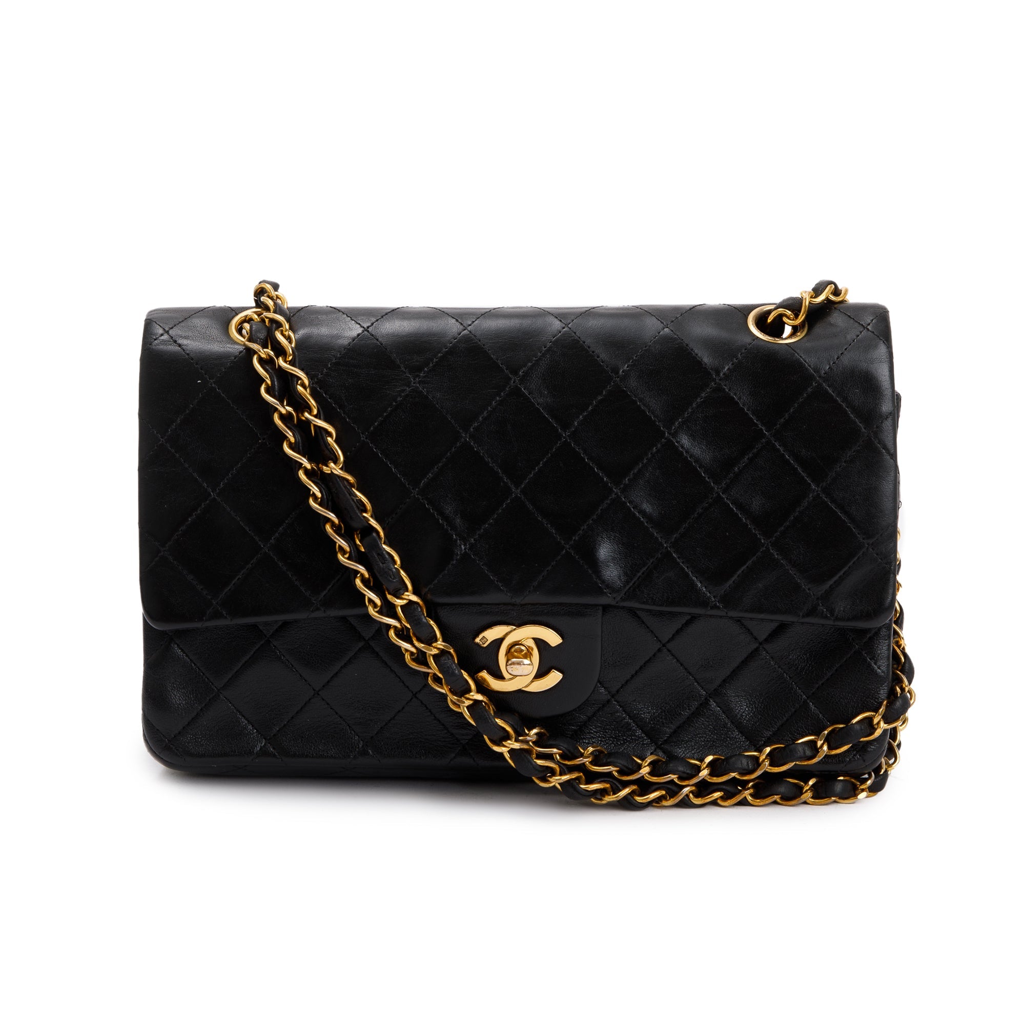Chanel Vintage Black Lambskin Classic Medium Double Flap Bag