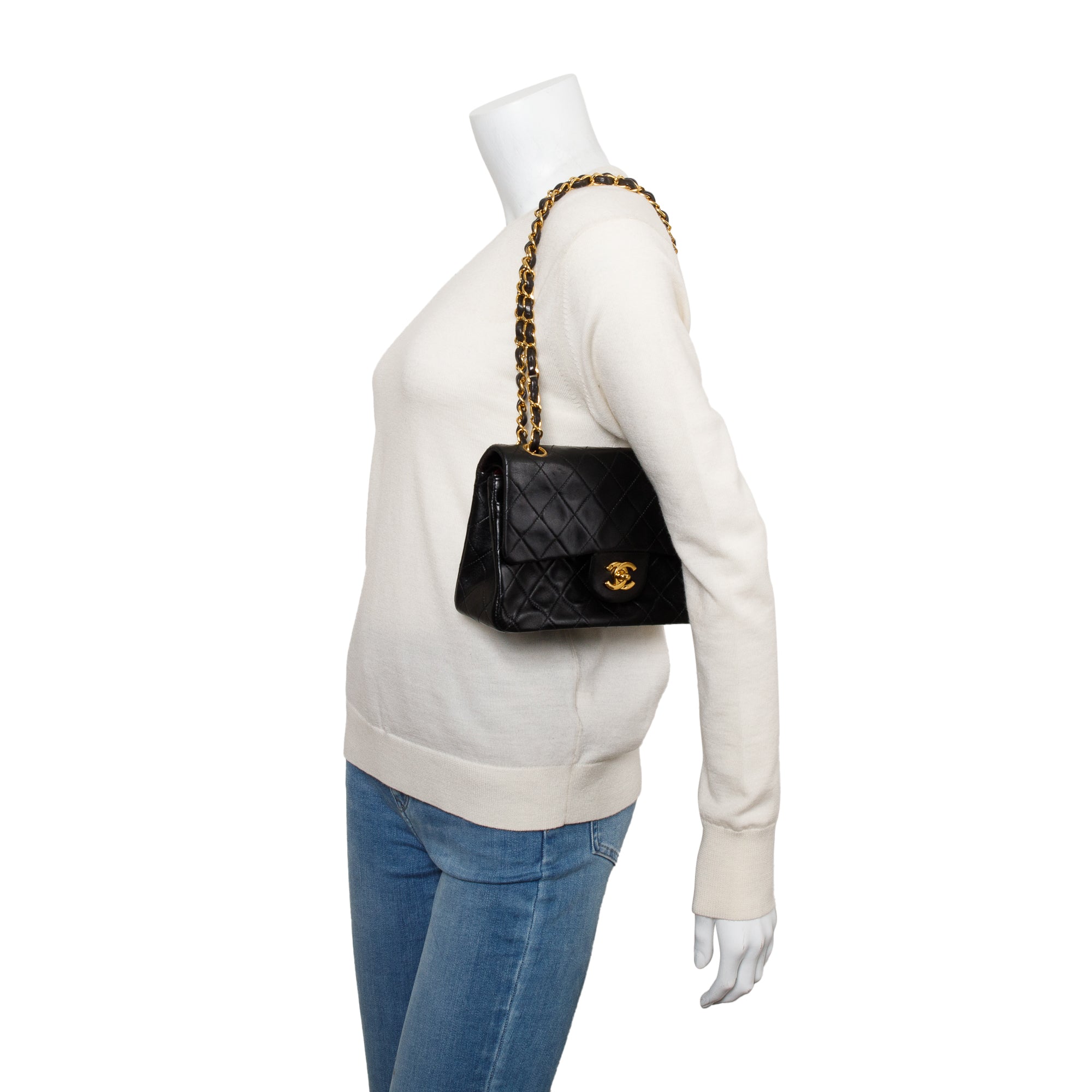 Chanel Vintage Black Lambskin Classic Small Double Flap Bag
