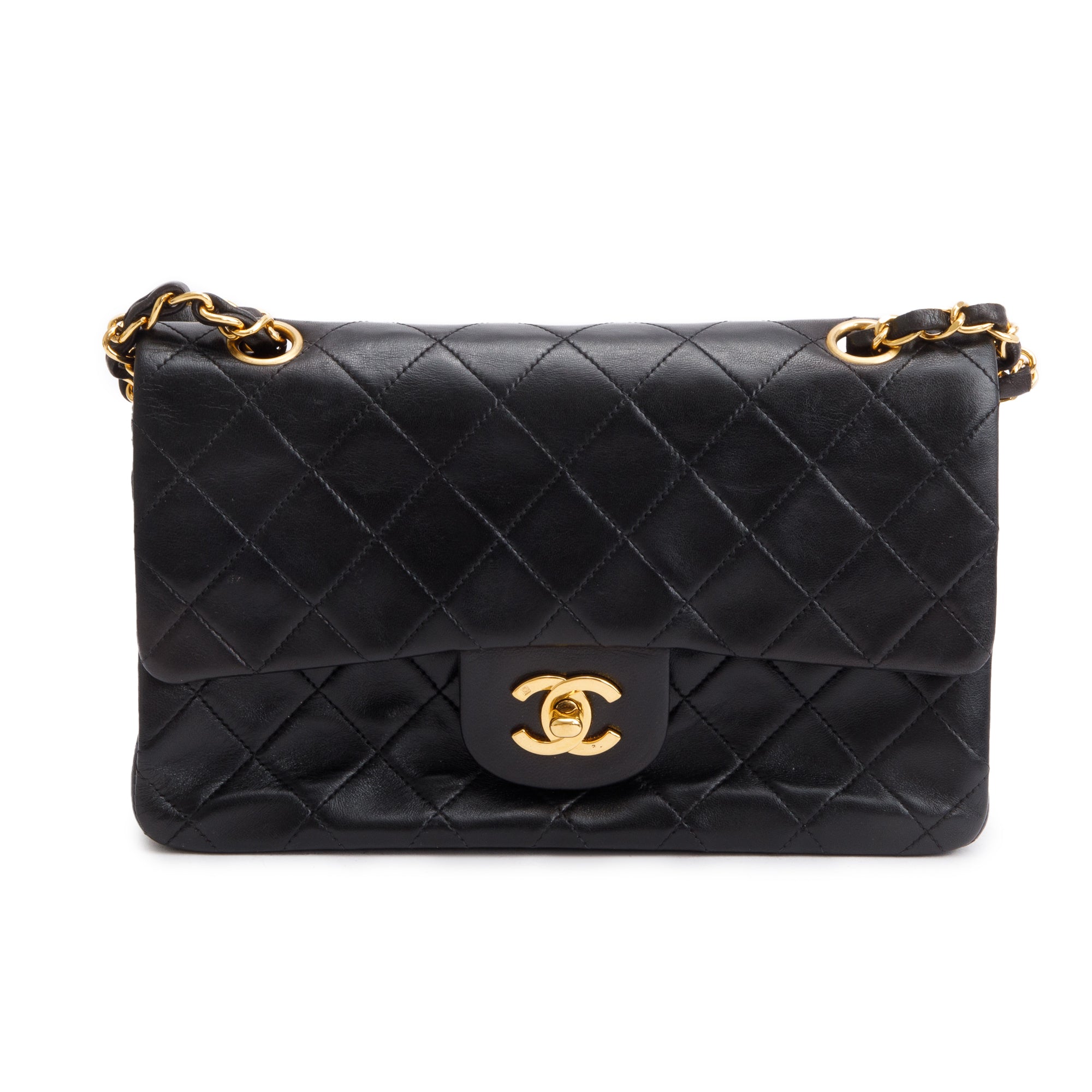 Chanel Vintage Black Lambskin Classic Small Double Flap Bag