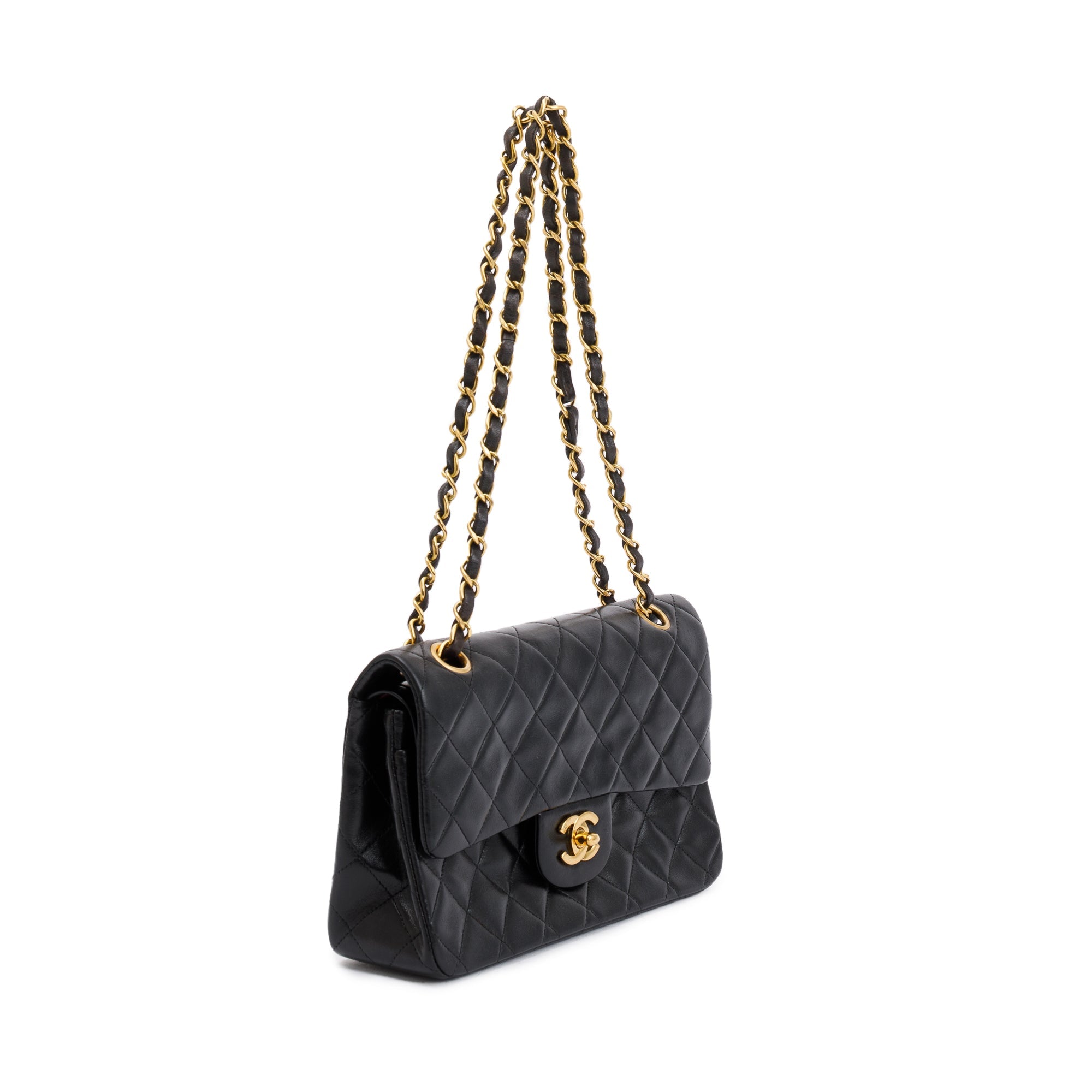Chanel Vintage Black Lambskin Classic Small Double Flap Bag