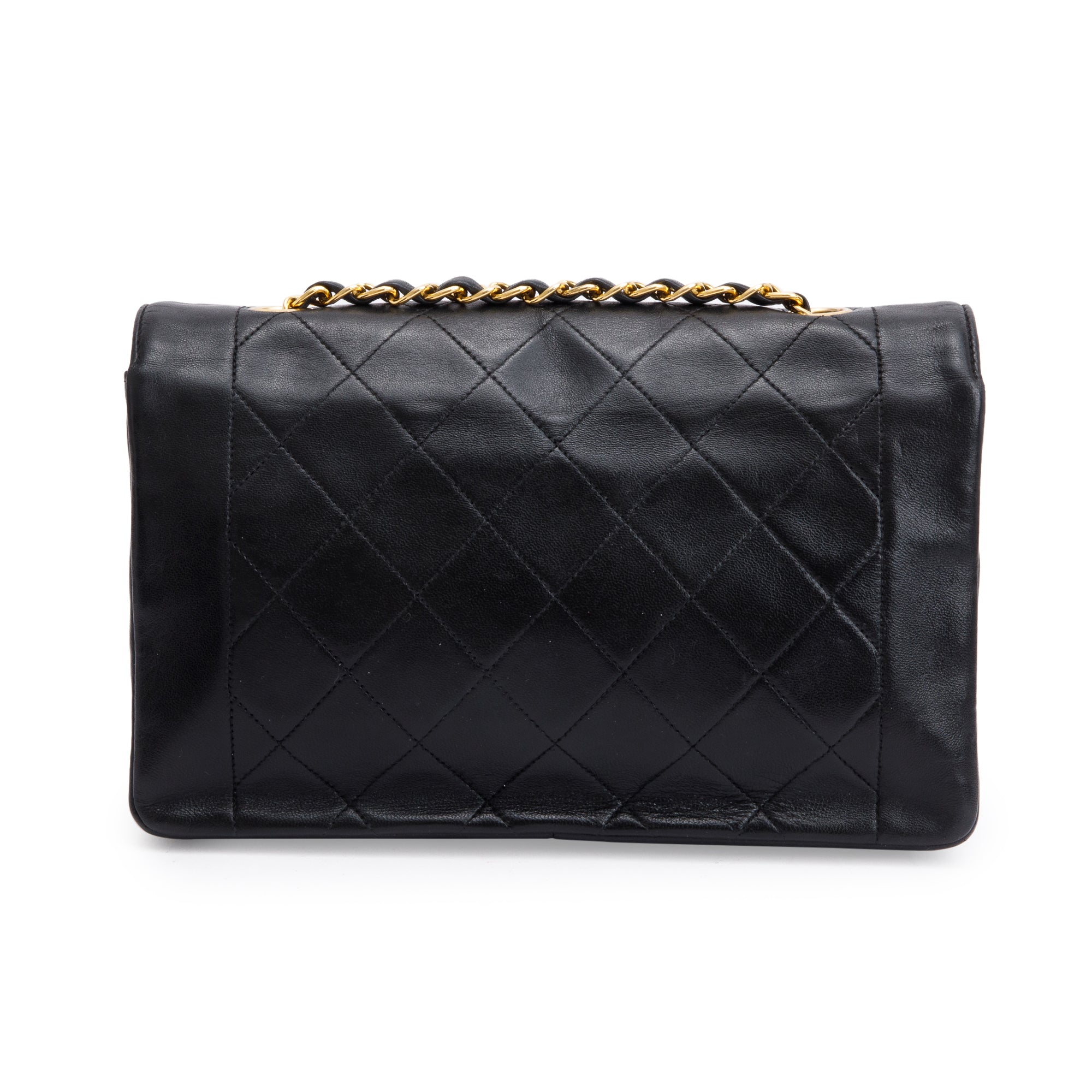Chanel Vintage Black Lambskin Leather Medium Diana Flap Bag