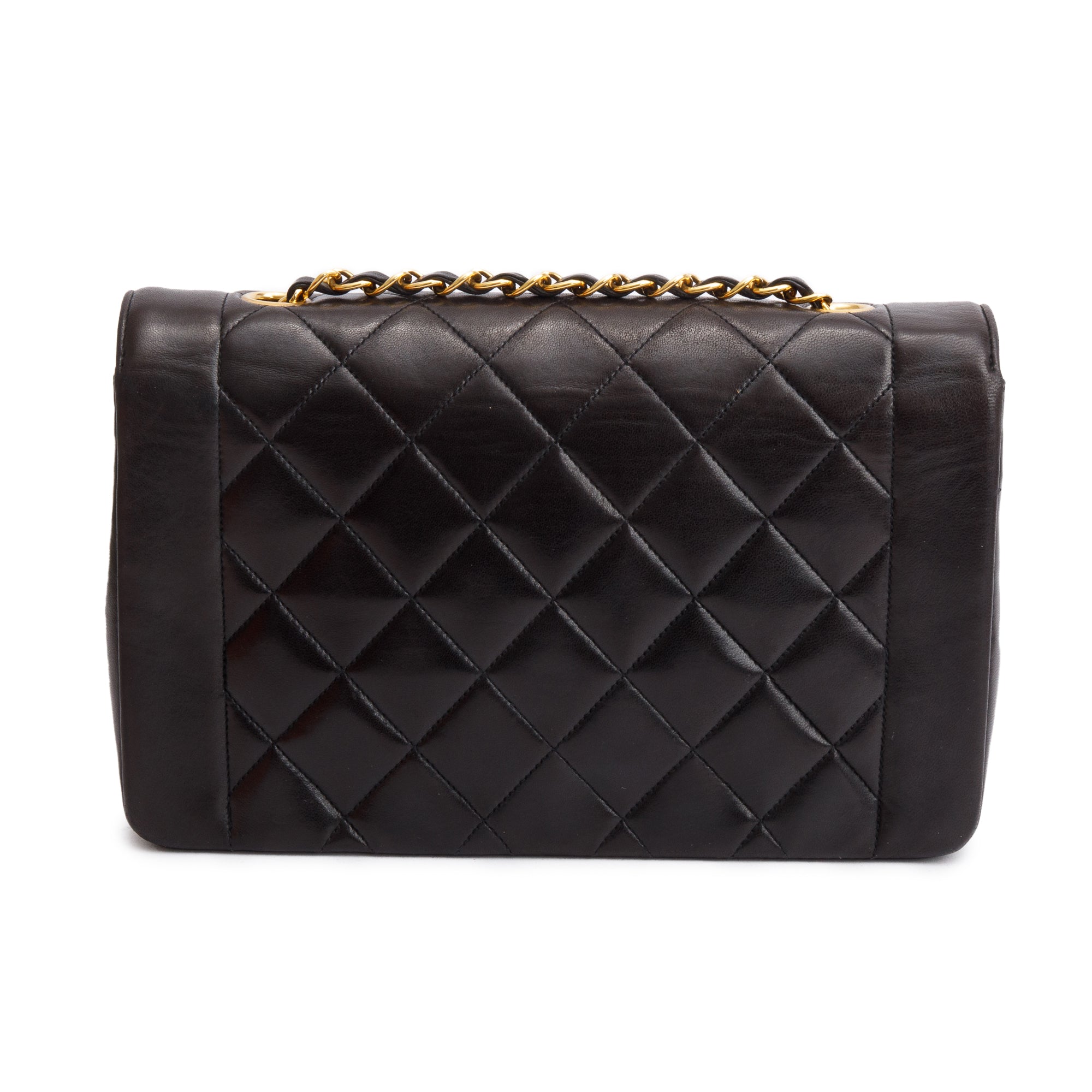 Chanel Vintage Black Lambskin Leather Medium Diana Flap Bag w/ Box & Authenticity Cart