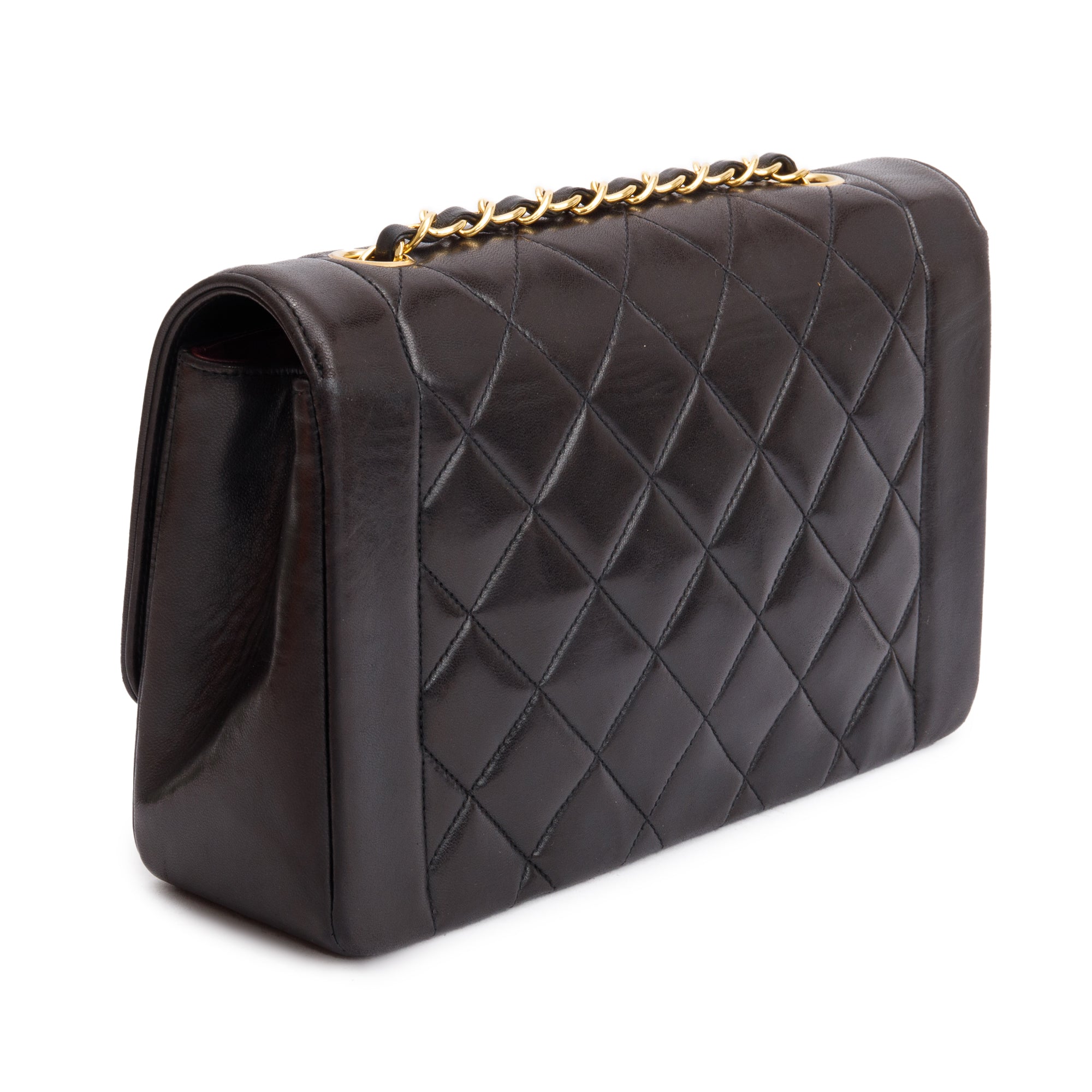 Chanel Vintage Black Lambskin Leather Medium Diana Flap Bag w/ Box & Authenticity Cart