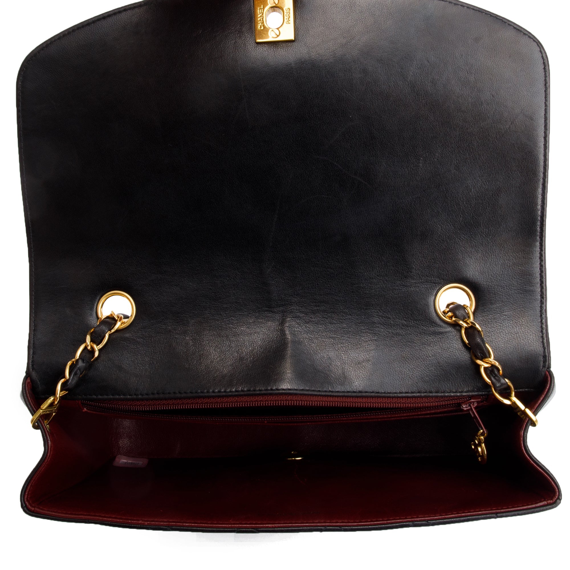 Chanel Vintage Black Lambskin Leather Medium Diana Flap Bag w/ Box & Authenticity Cart