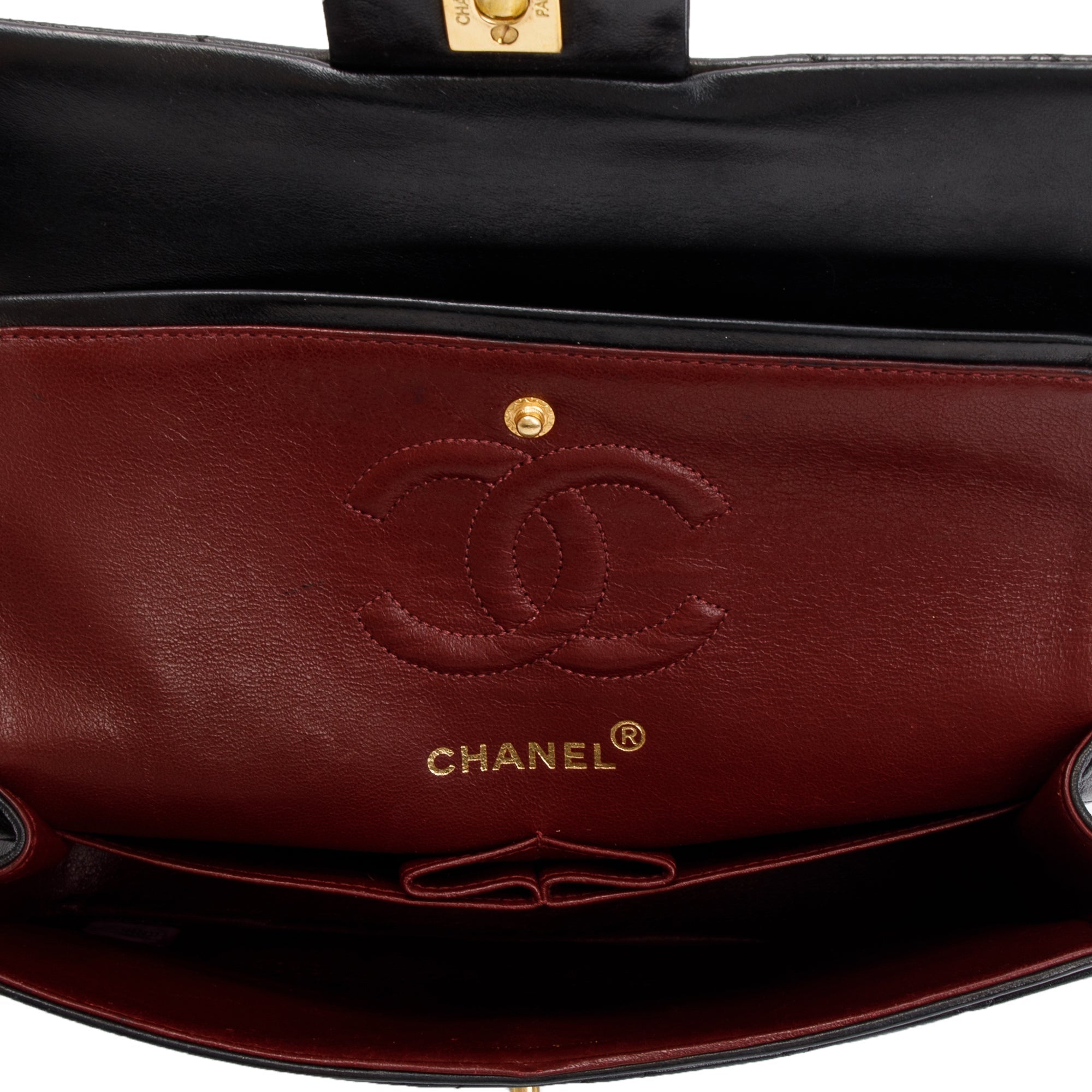 Chanel Vintage Black Lambskin Leather Small Classic Double Flap Bag