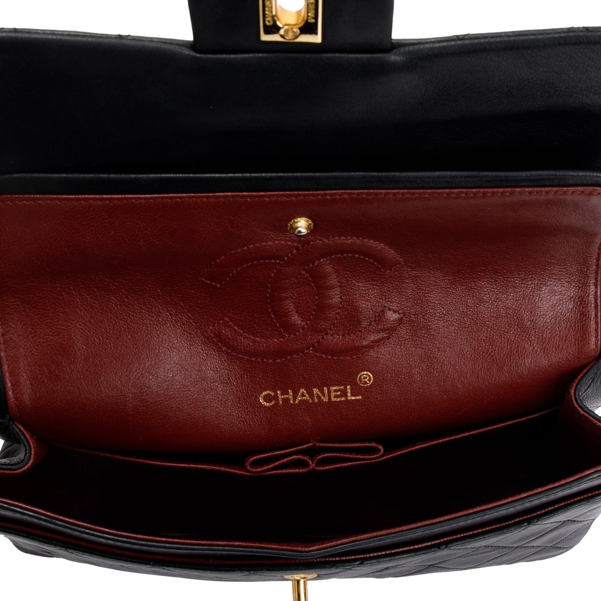 Chanel Vintage Black Lambskin Leather Small Classic Double Flap Bag