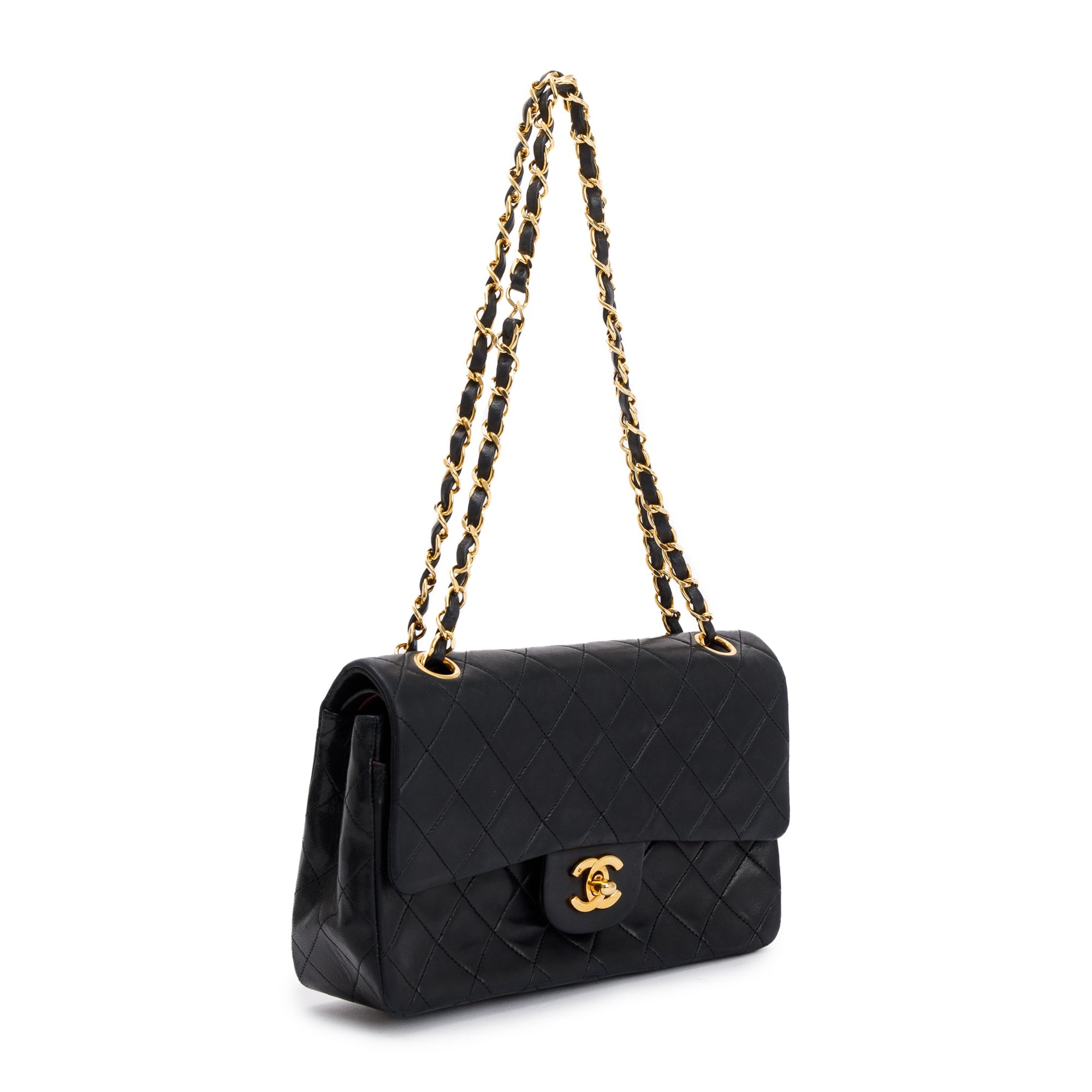 Chanel Vintage Black Lambskin Leather Small Classic Double Flap Bag
