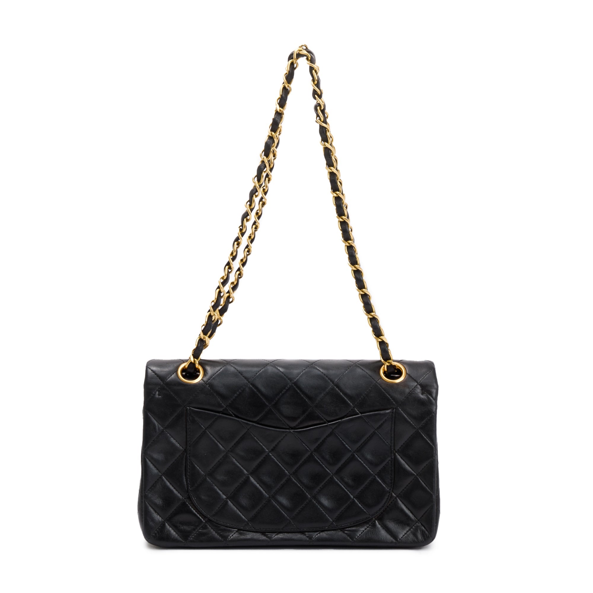 Chanel Vintage Black Lambskin Leather Small Classic Double Flap Bag