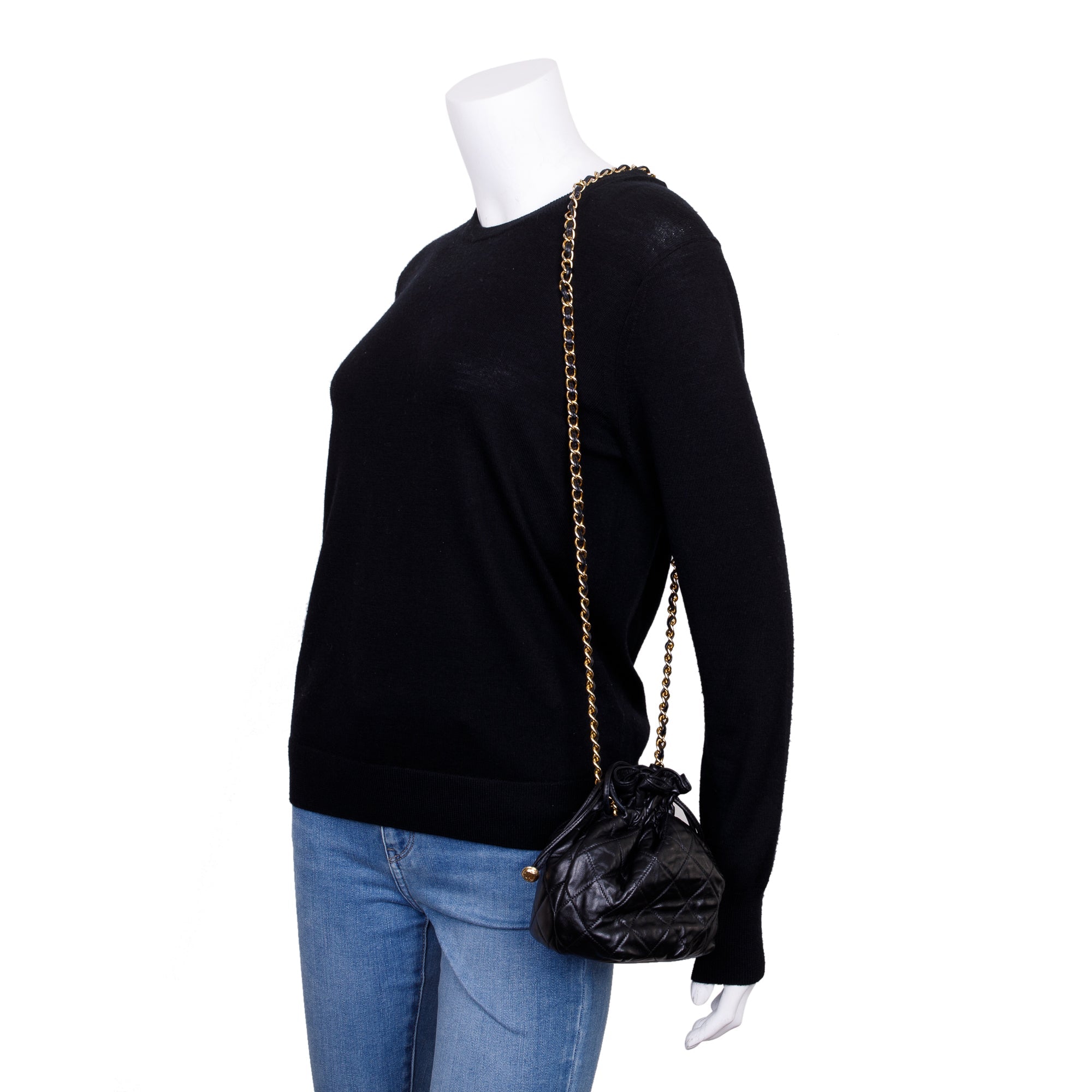 Chanel Vintage Black Lambskin Mini Bucket Crossbody Bag