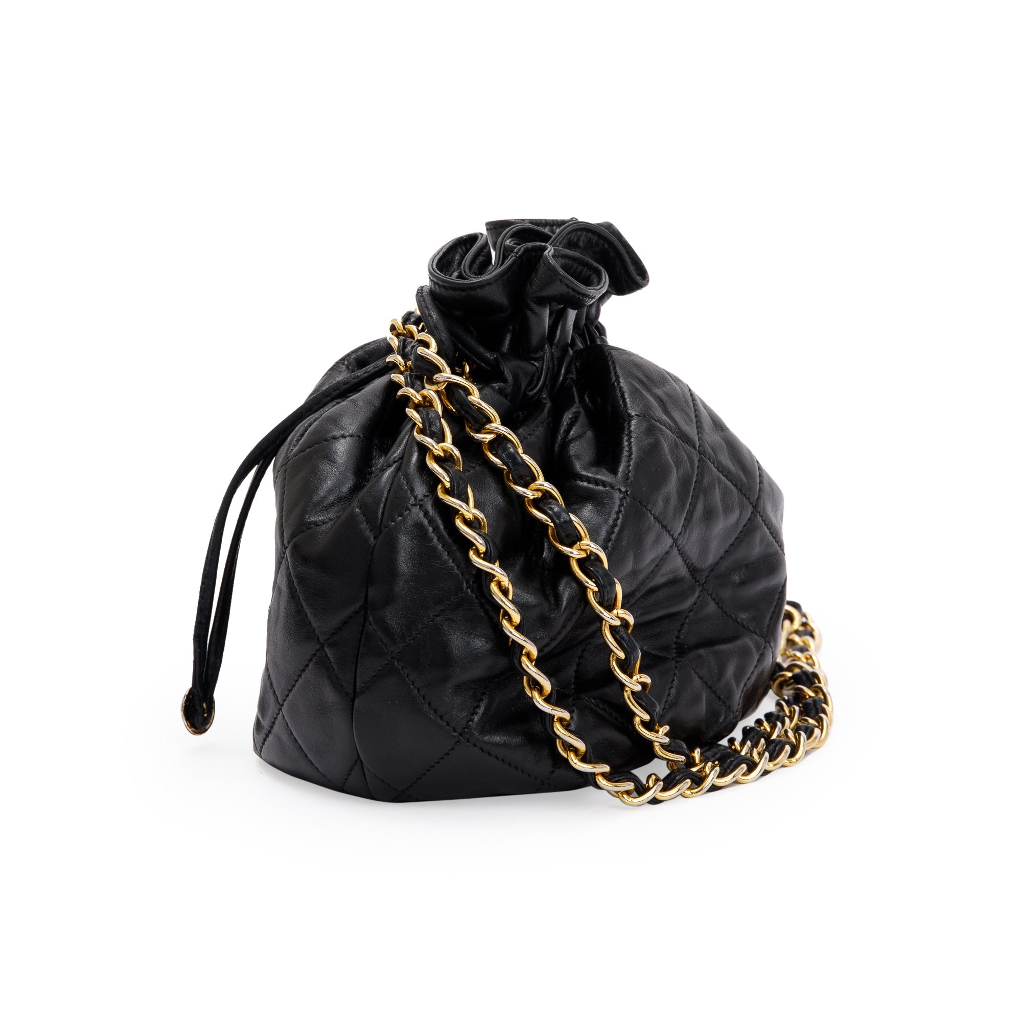 Chanel Vintage Black Lambskin Mini Bucket Crossbody Bag